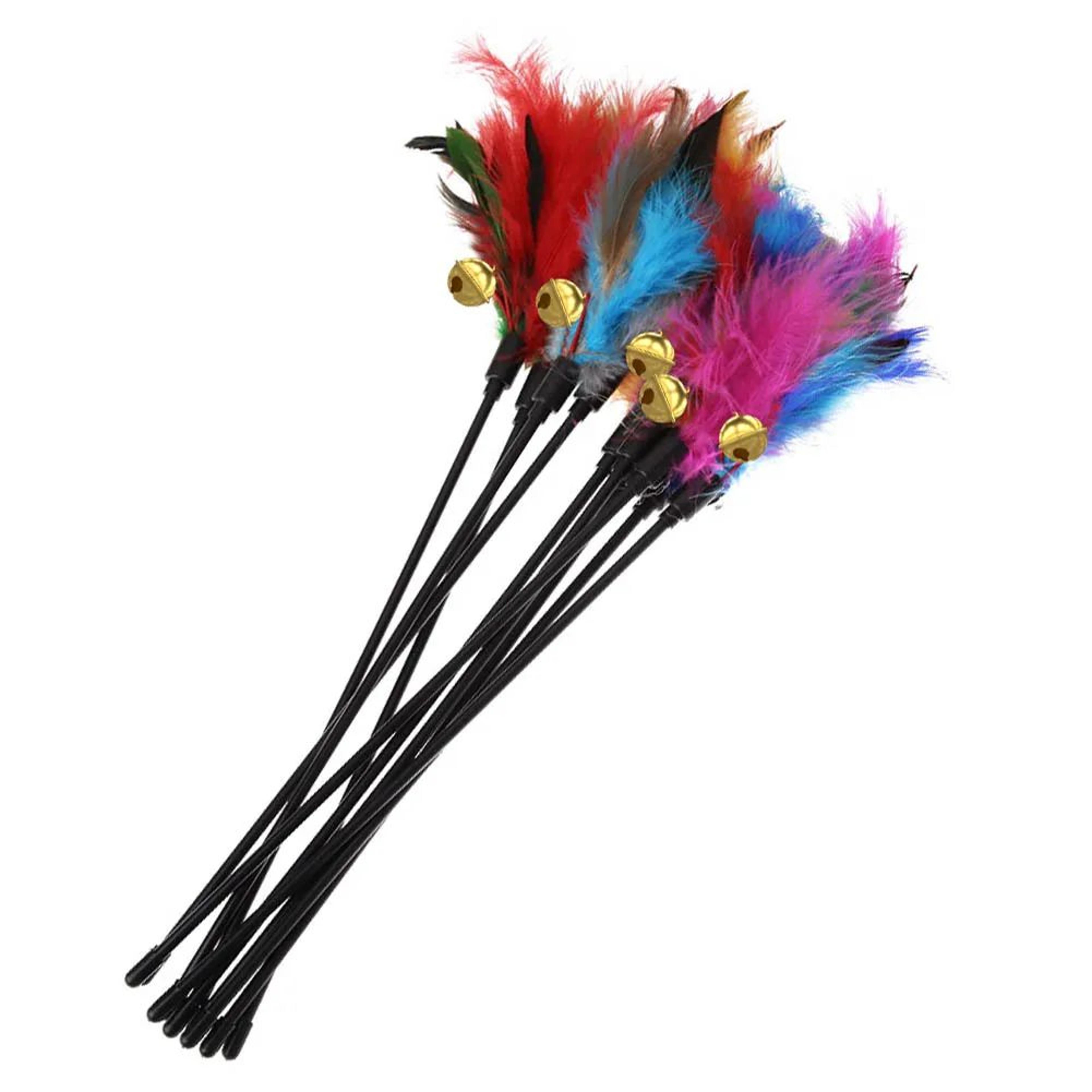 5Piece Colorful Feather Cat Wand Toy Set  Interactive Teaser Stick With Bell For Cats  Kittens 3