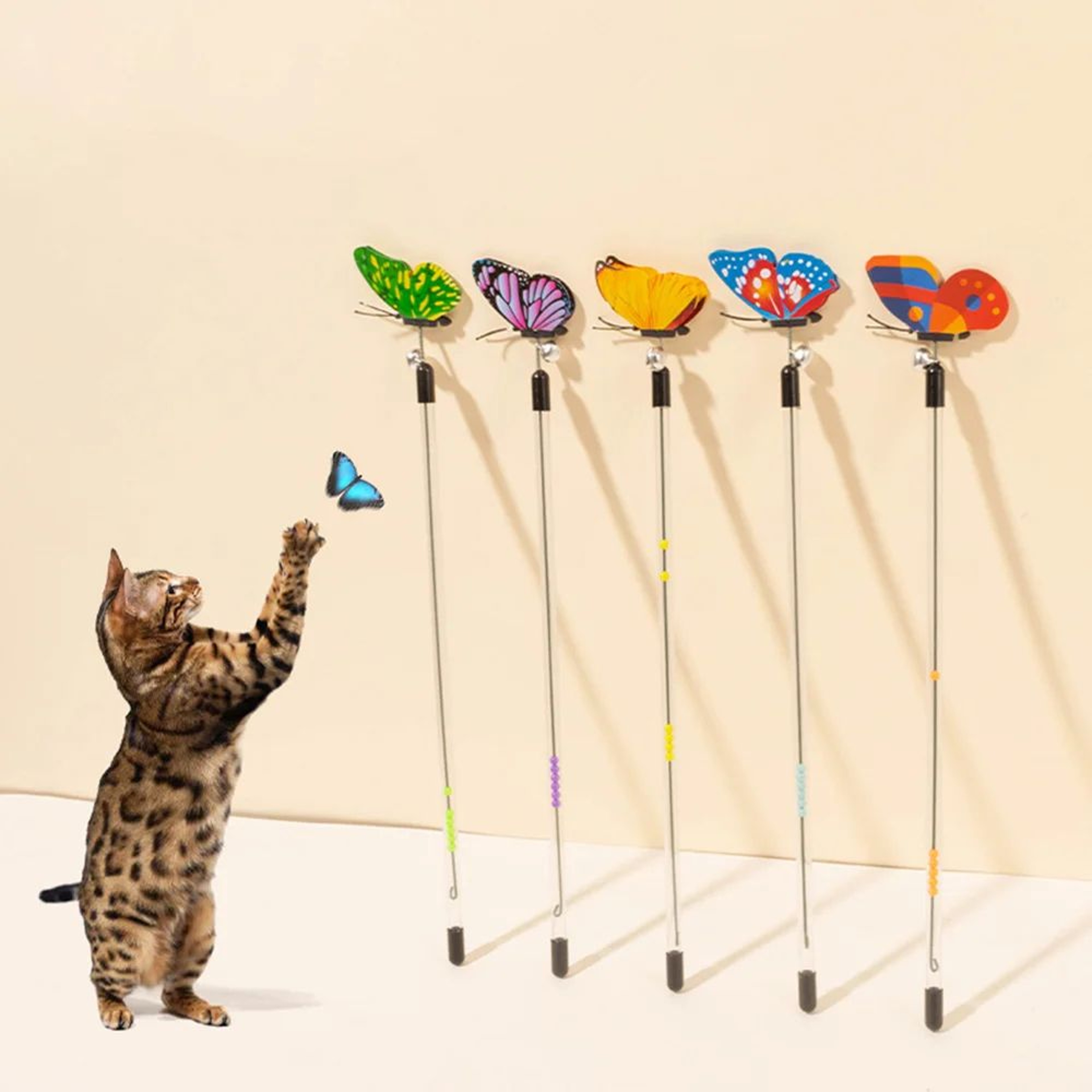 1 Pc Retractable Cat Teaser Wand With Spring Butterfly  Extendable Interactive Cat Pole Toy For Exe 0