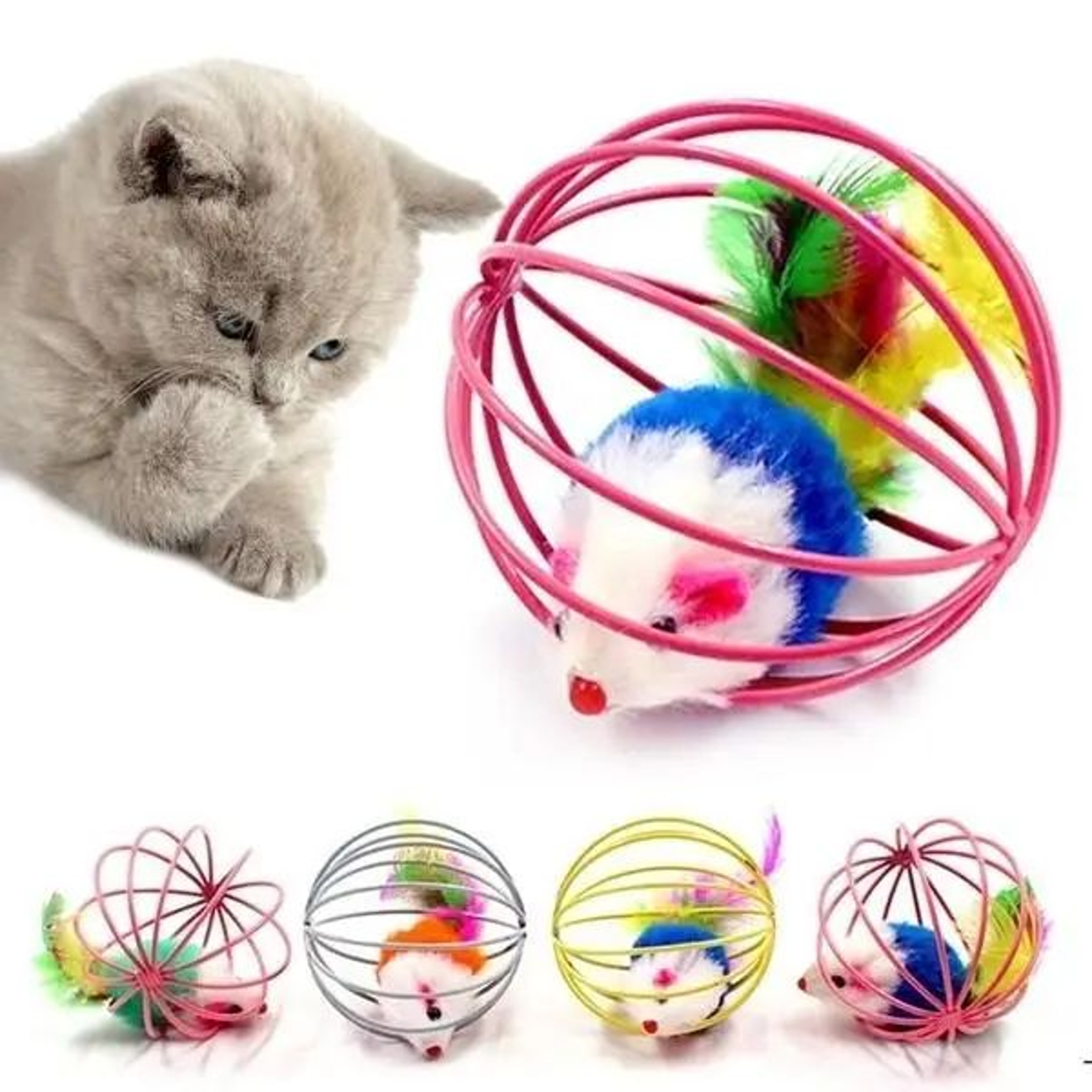 Funny Caged Mouse Pet Toy  Interactive Rolling Rat Ball Chase Toy For Cats  Small Dogs 0