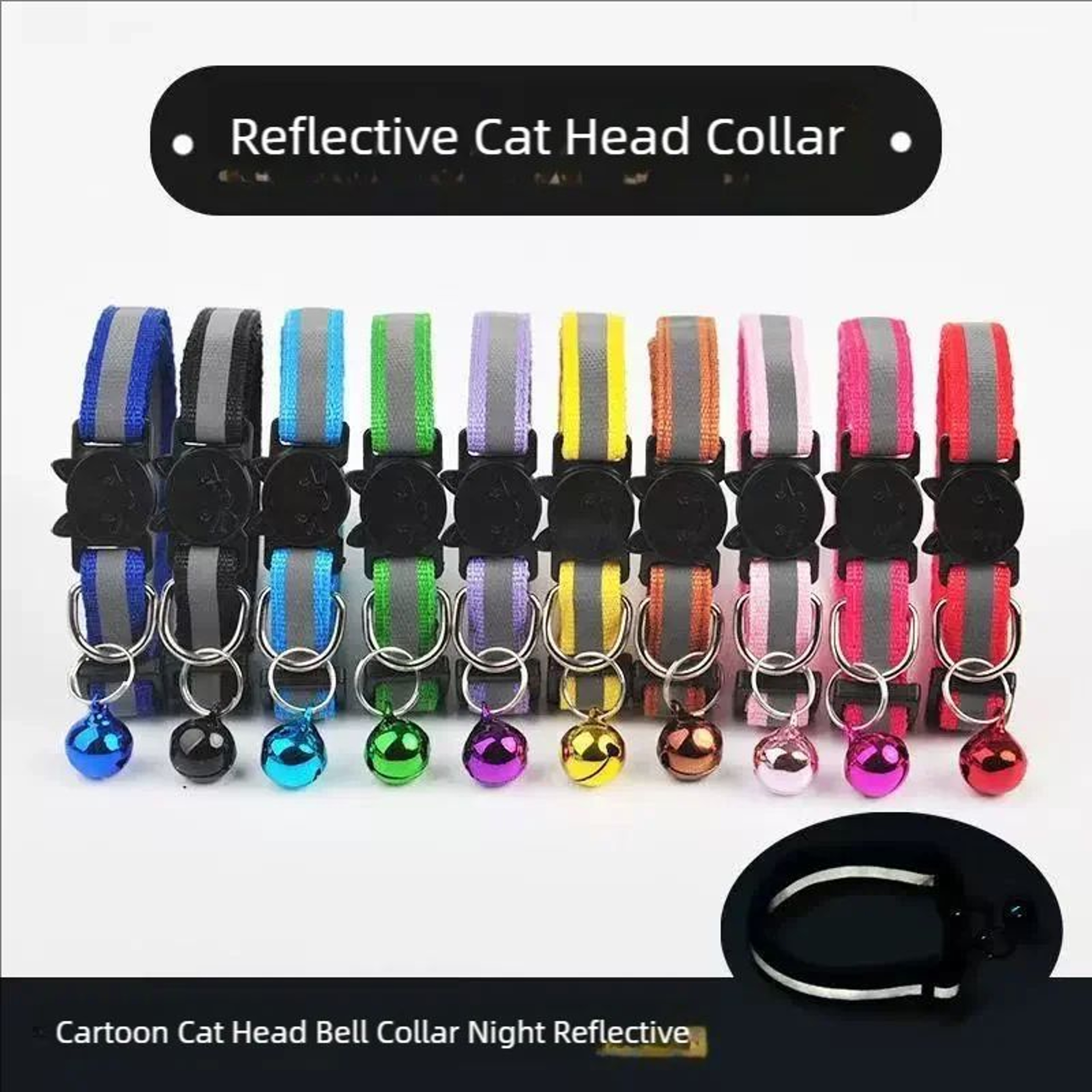 Reflective Bell Cat Collar  Adjustable Safety Nylon Pet Collar For Cats  Small Dogs 0