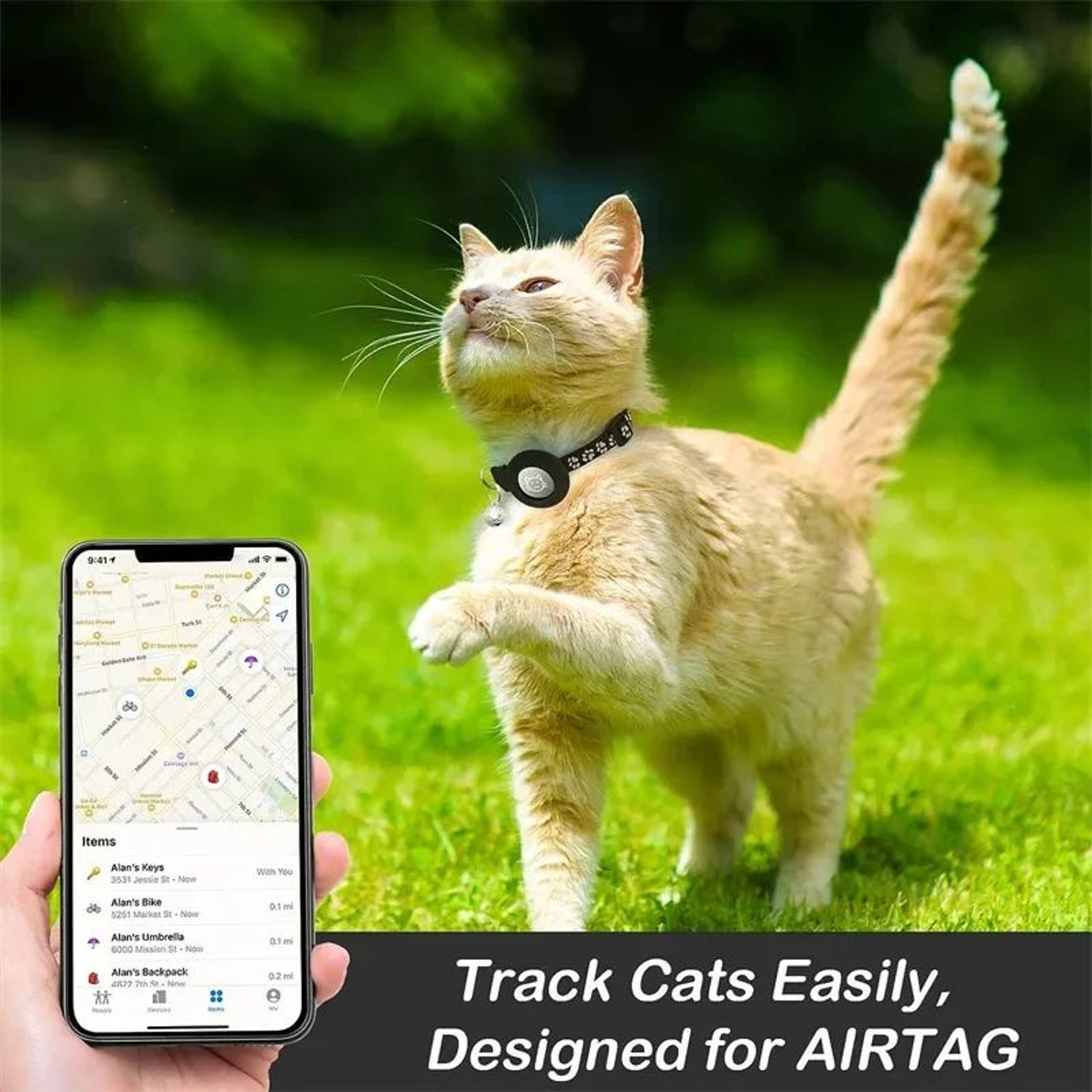 Reflective AirTag Cat Collar With Bell  Adjustable Breakaway GPS Tracking Collar For Cats Kittens