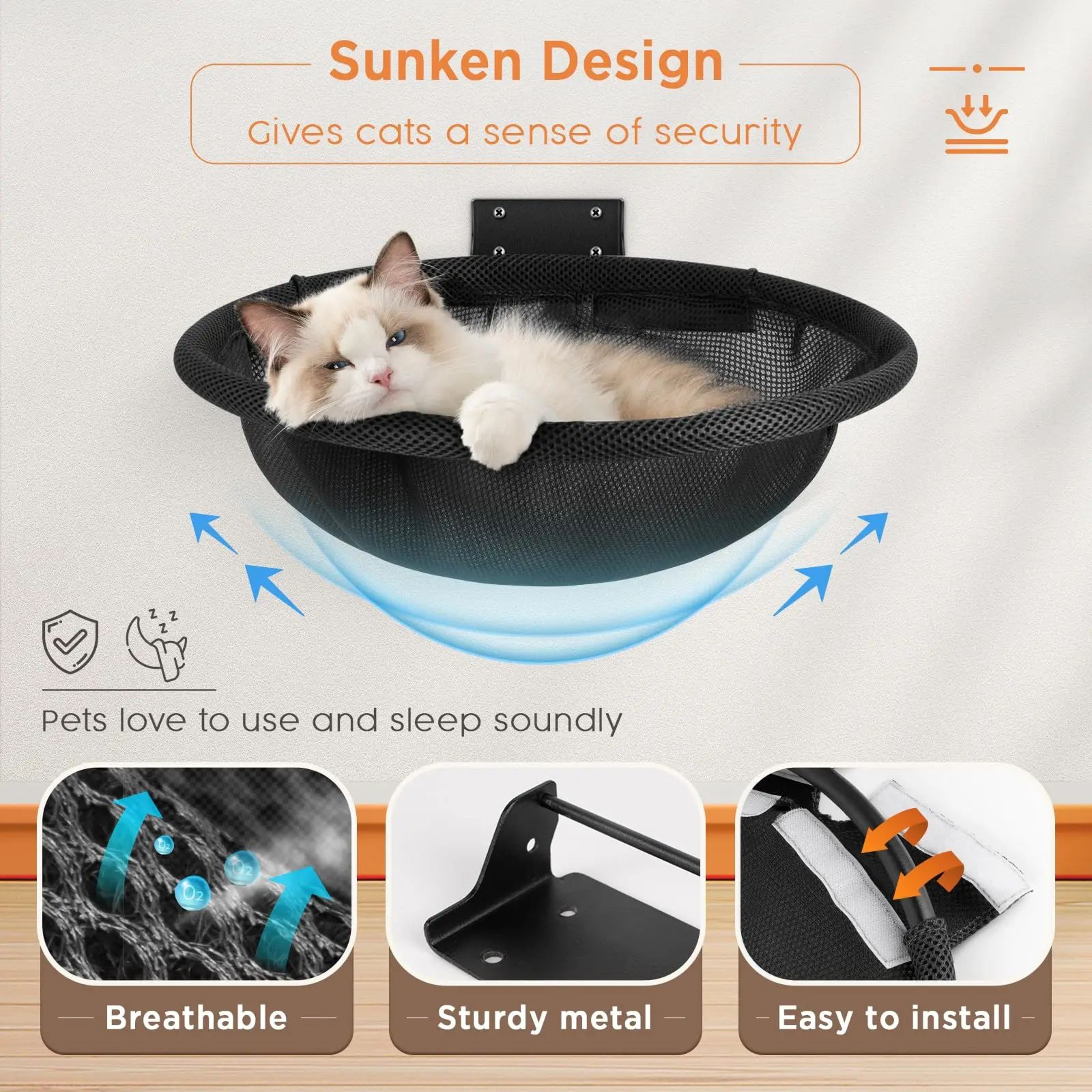 WallMounted Foldable Cat Hammock Shelf  Breathable Fiber Cat Bed  Climbing Lounge 3