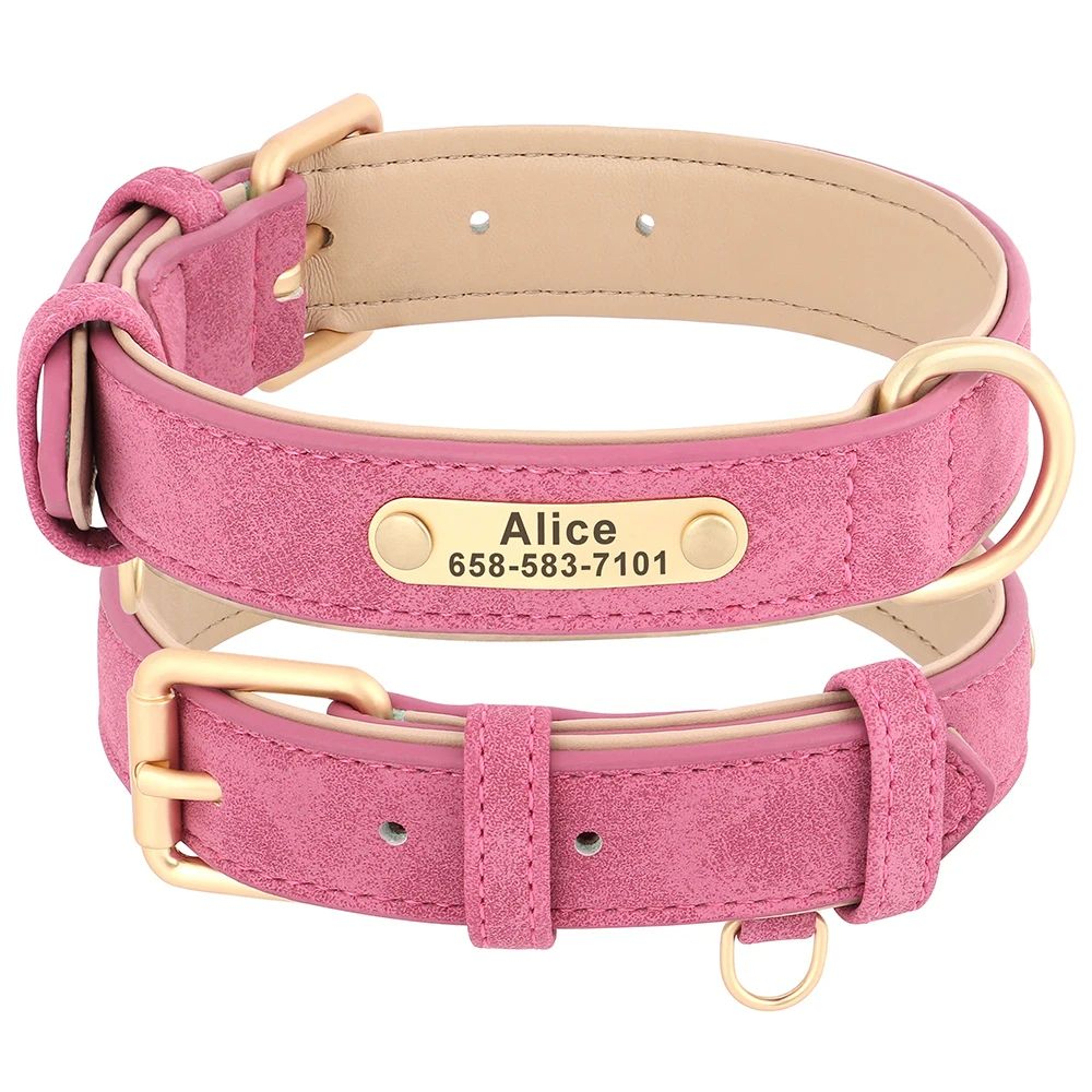 Personalized PU Leather Dog Collar With Free Engraved Nameplate  Custom ID Tag Collar For Small Med 8