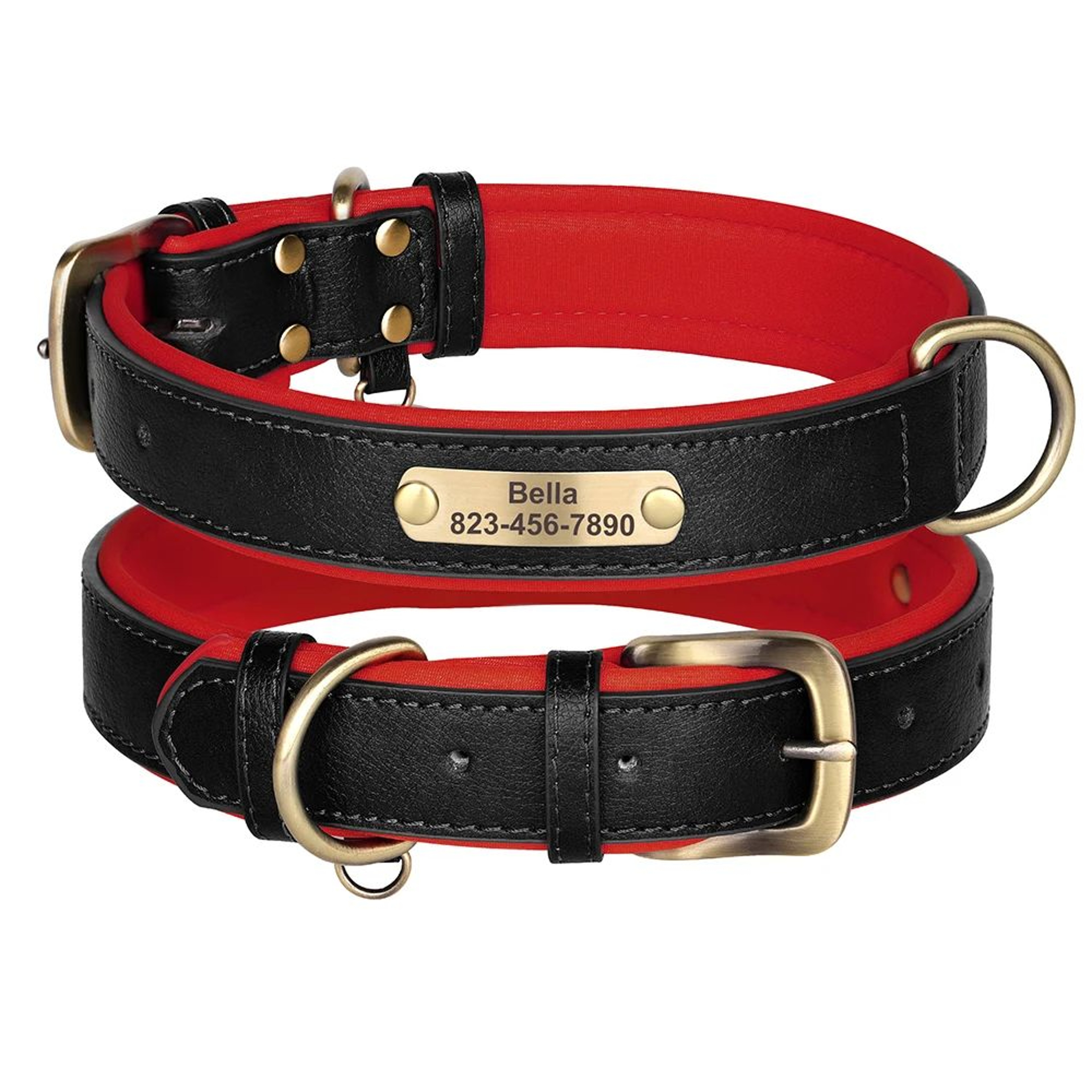 Personalized PU Leather Dog Collar With Free Engraved Nameplate  Custom ID Tag Collar For Small Med 16
