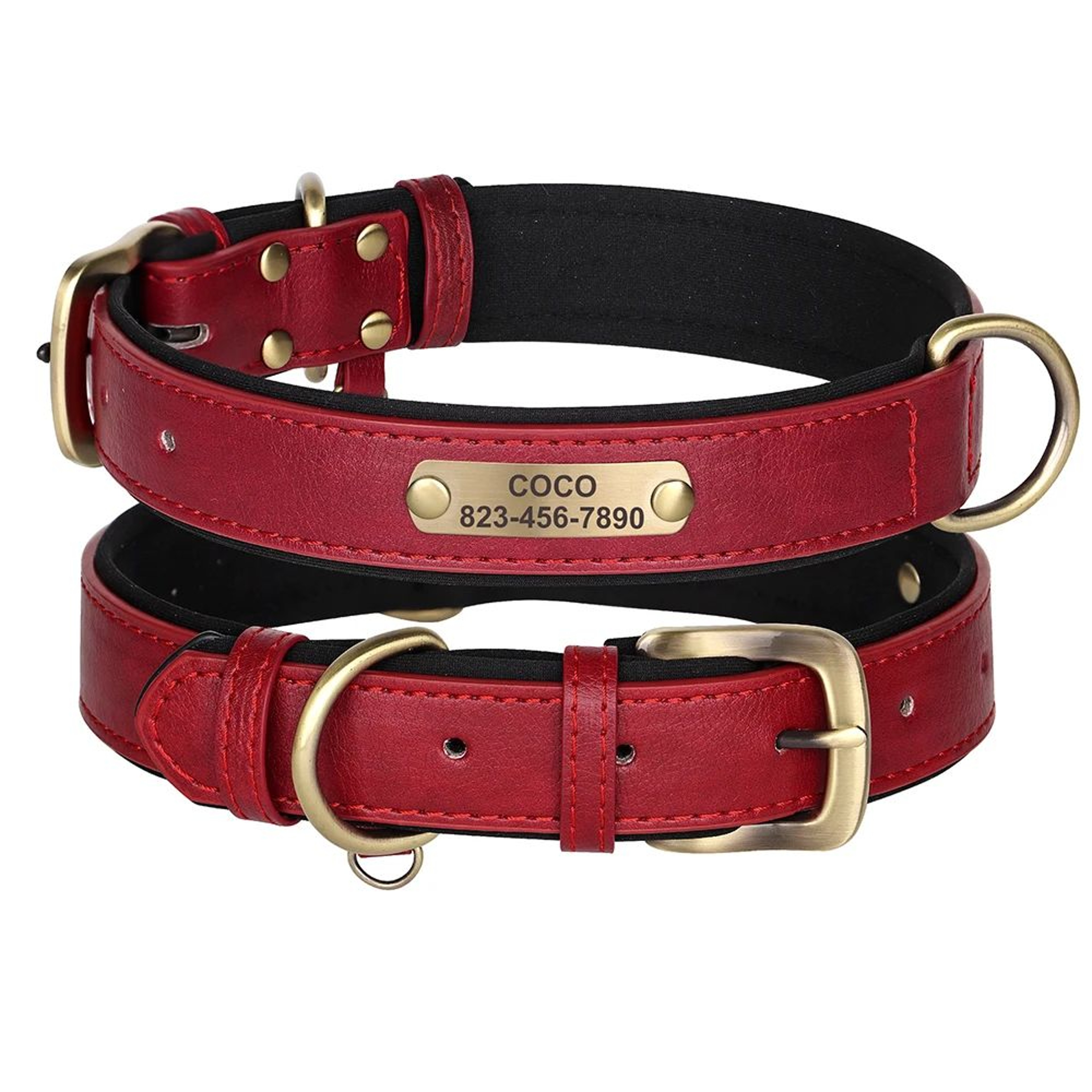 Personalized PU Leather Dog Collar With Free Engraved Nameplate  Custom ID Tag Collar For Small Med 21