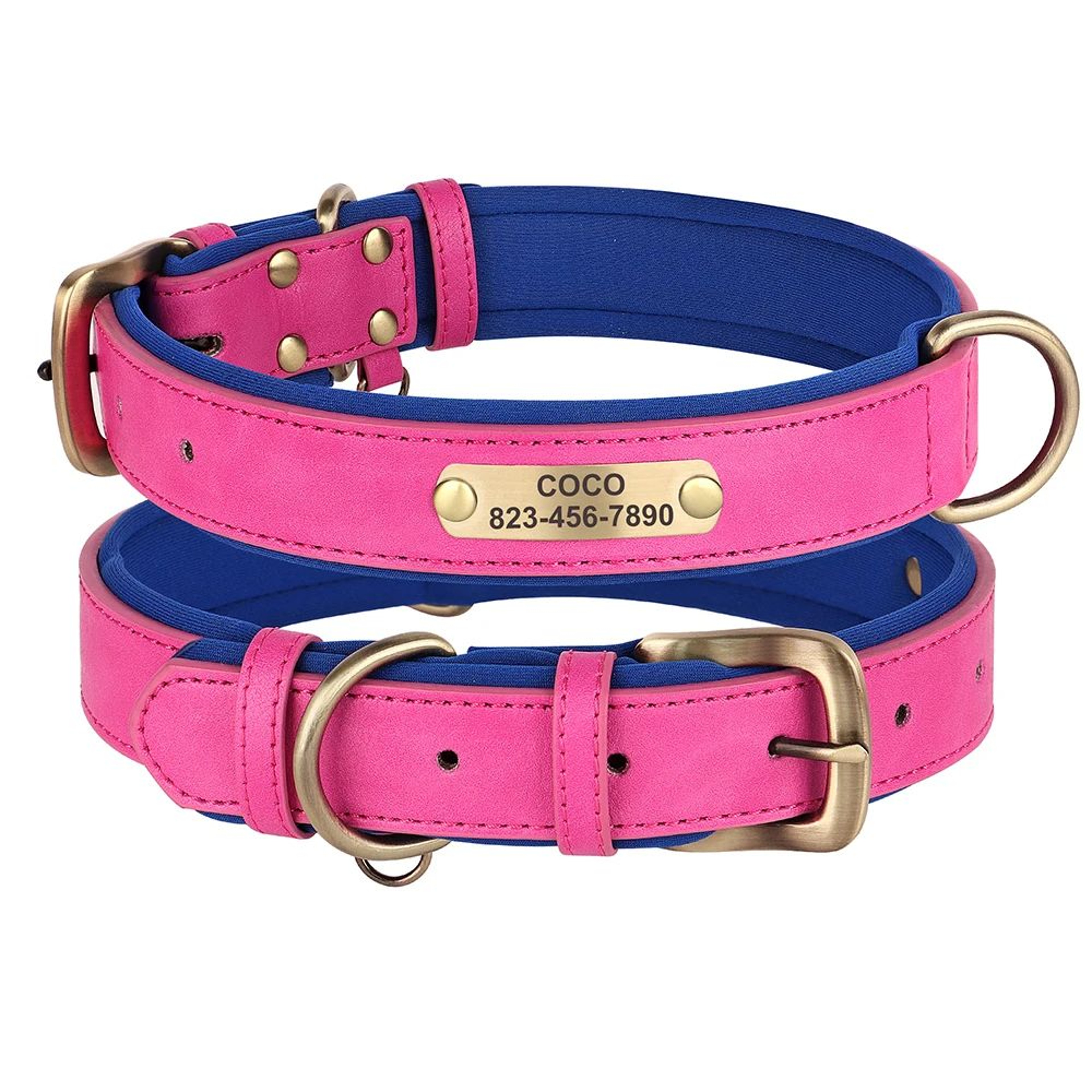 Personalized PU Leather Dog Collar With Free Engraved Nameplate  Custom ID Tag Collar For Small Med 22
