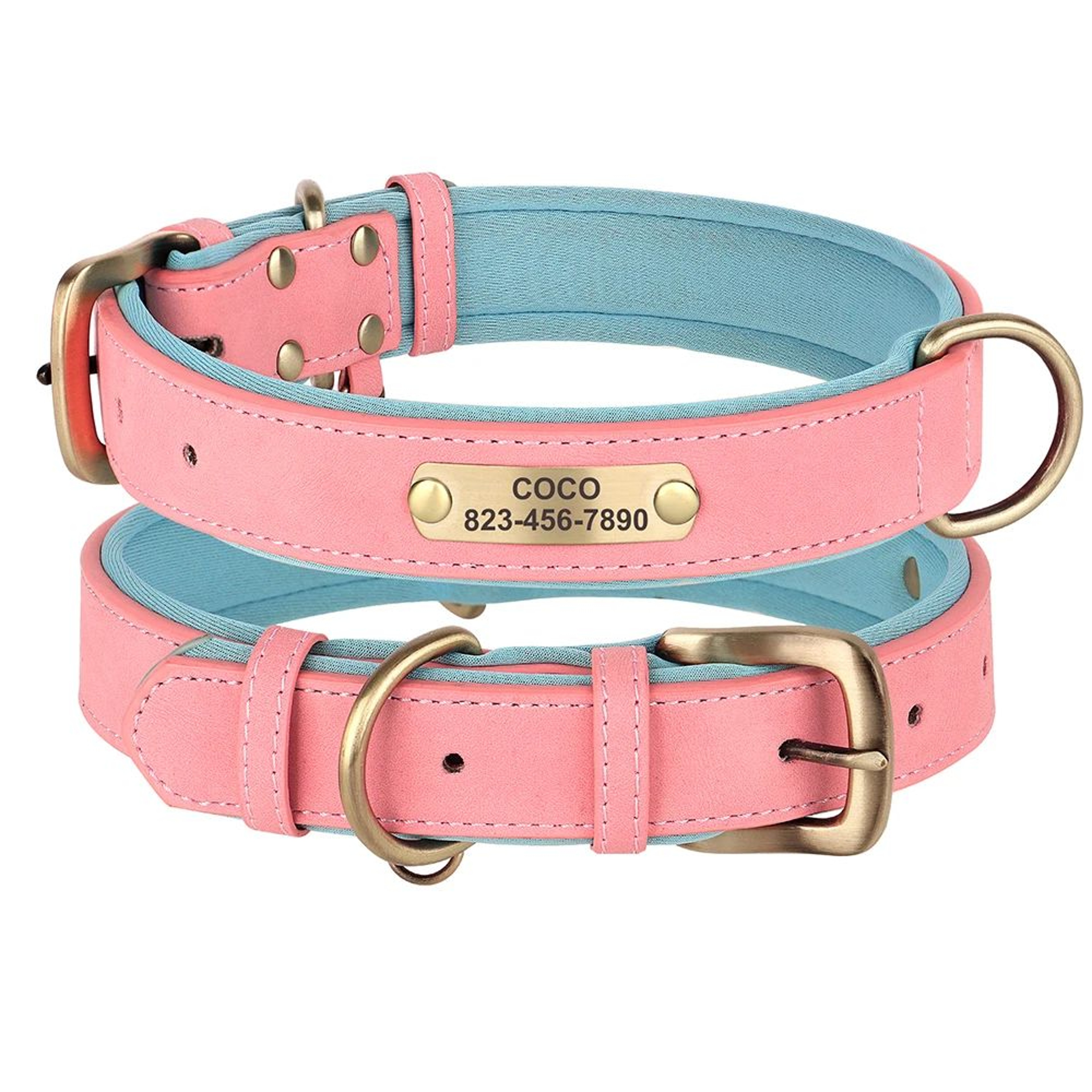 Personalized PU Leather Dog Collar With Free Engraved Nameplate  Custom ID Tag Collar For Small Med 23