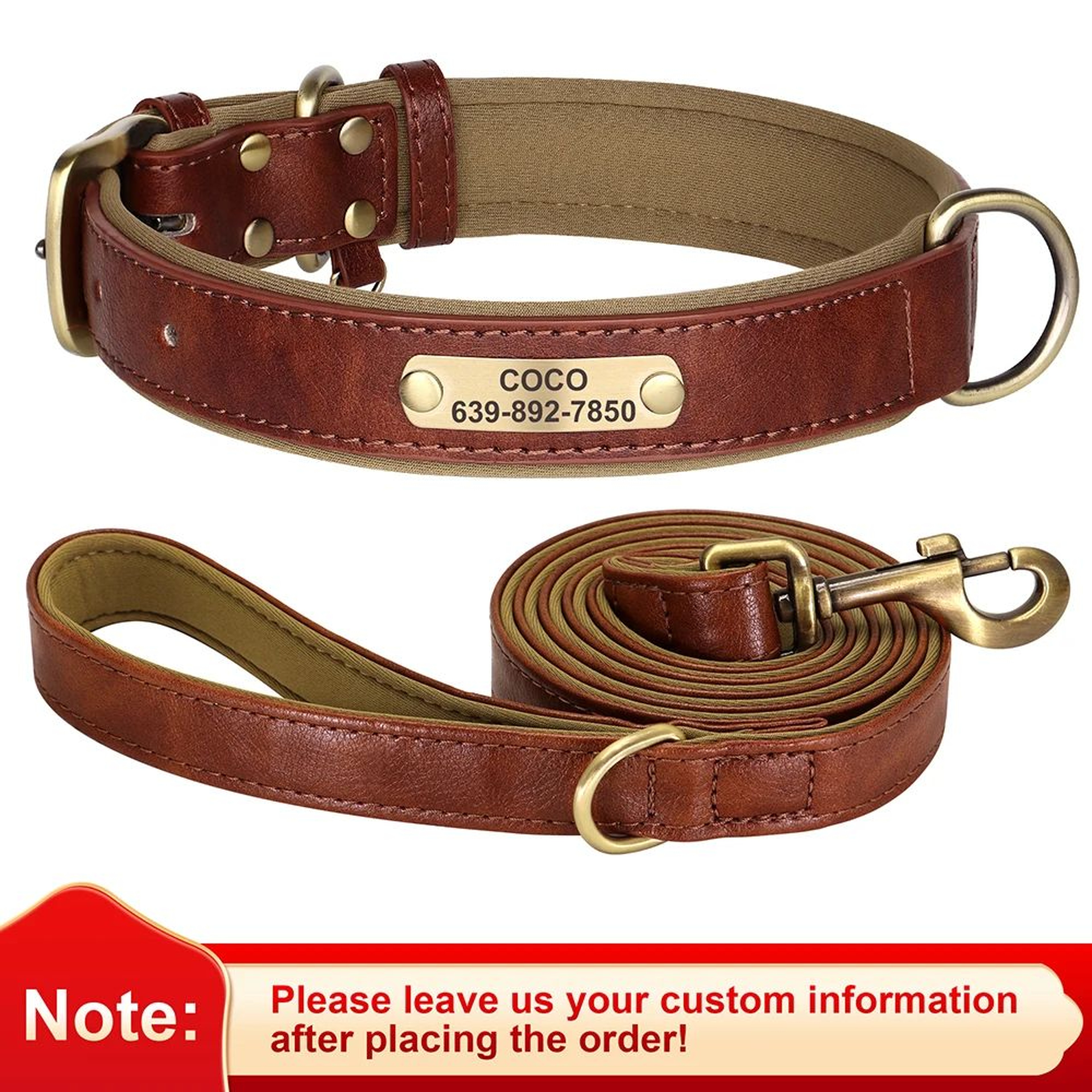 Personalized PU Leather Dog Collar With Free Engraved Nameplate  Custom ID Tag Collar For Small Med 25