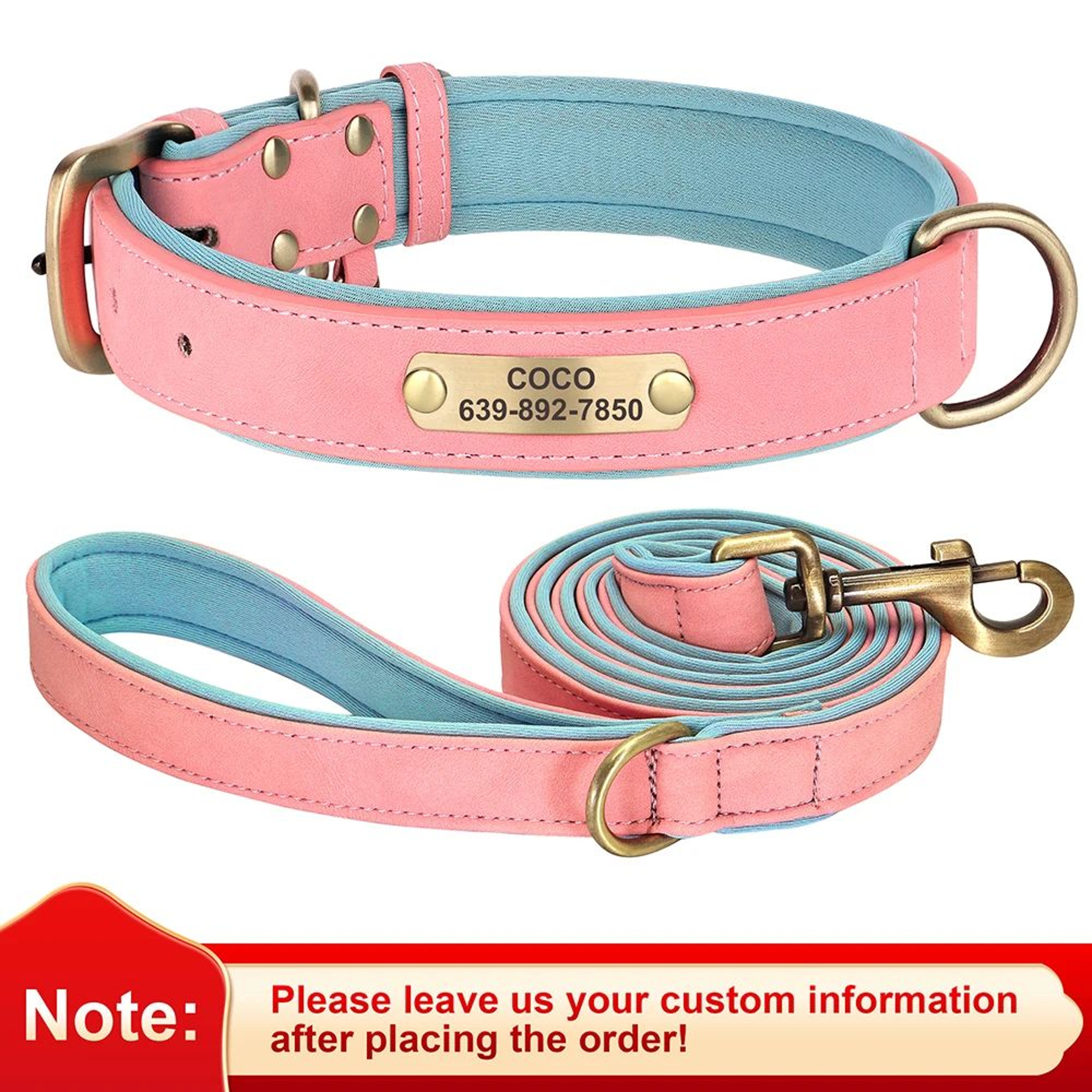 Personalized PU Leather Dog Collar With Free Engraved Nameplate  Custom ID Tag Collar For Small Med 27