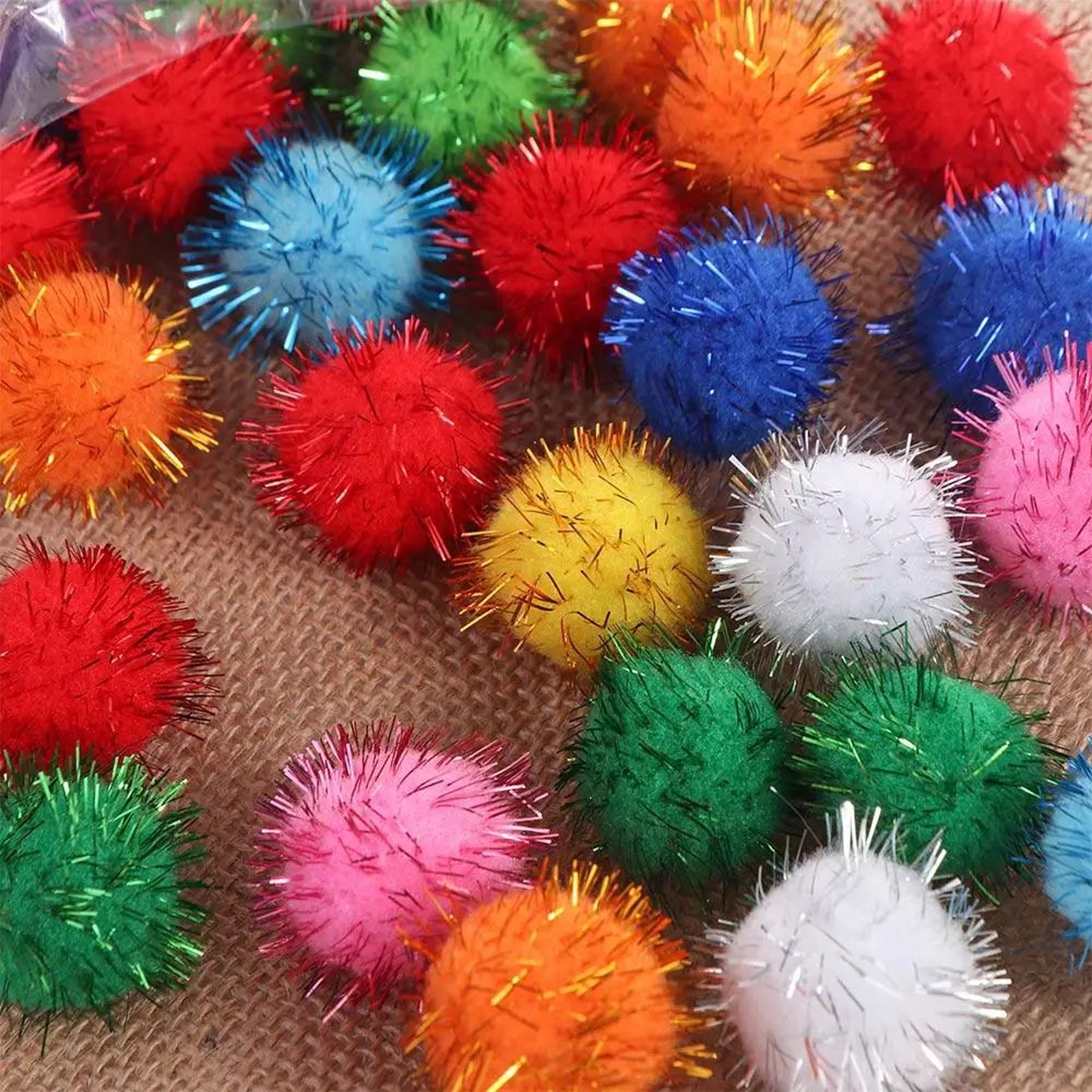 50 Pcs Cat Sparkle Balls Set  1 In Plush Interactive Pom Pom Toy Balls For Cats And Kittens 3