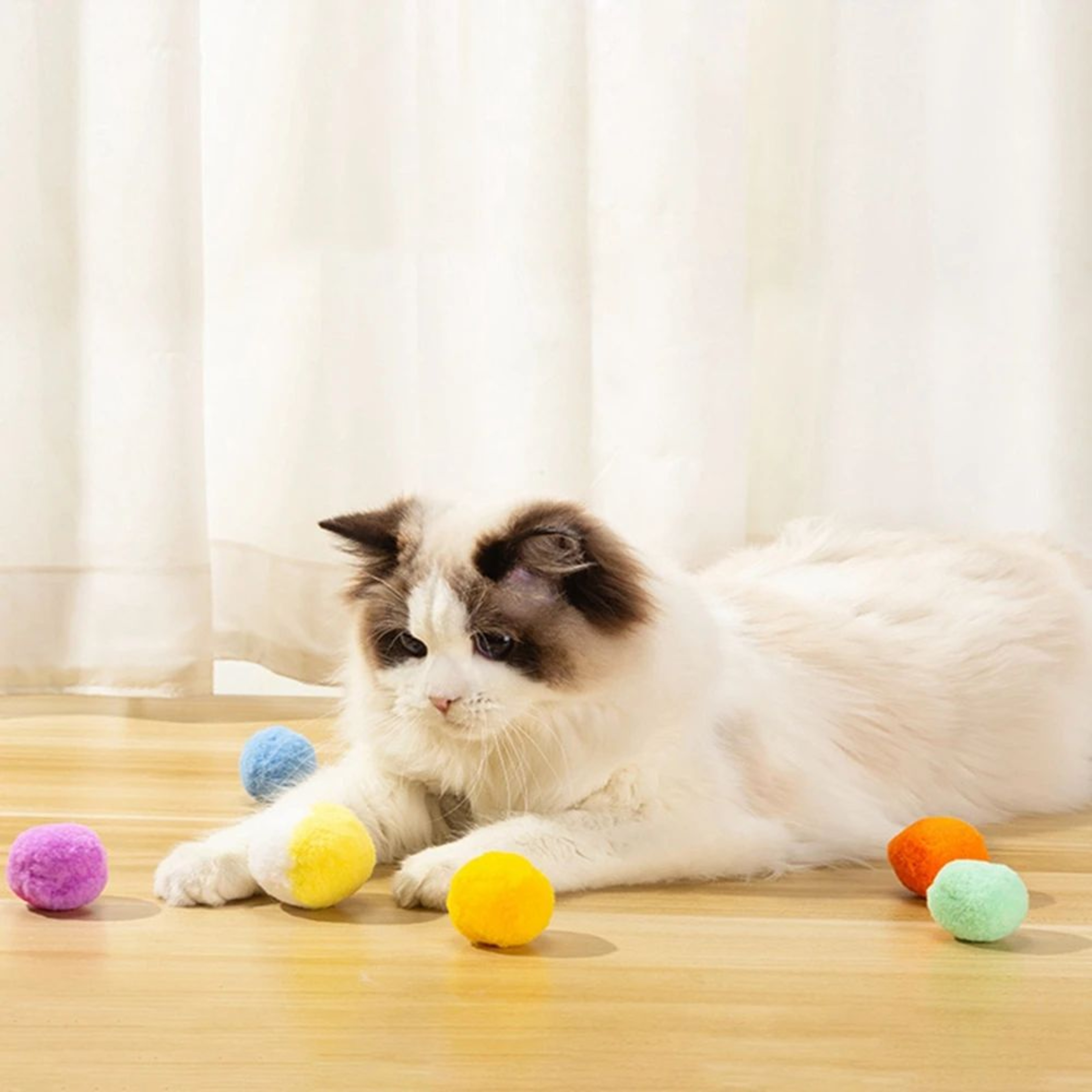 12 Pcs Soft Pom Pom Cat Toy Balls Set  Silent Interactive Plush Play Balls For Cats  Kittens 5