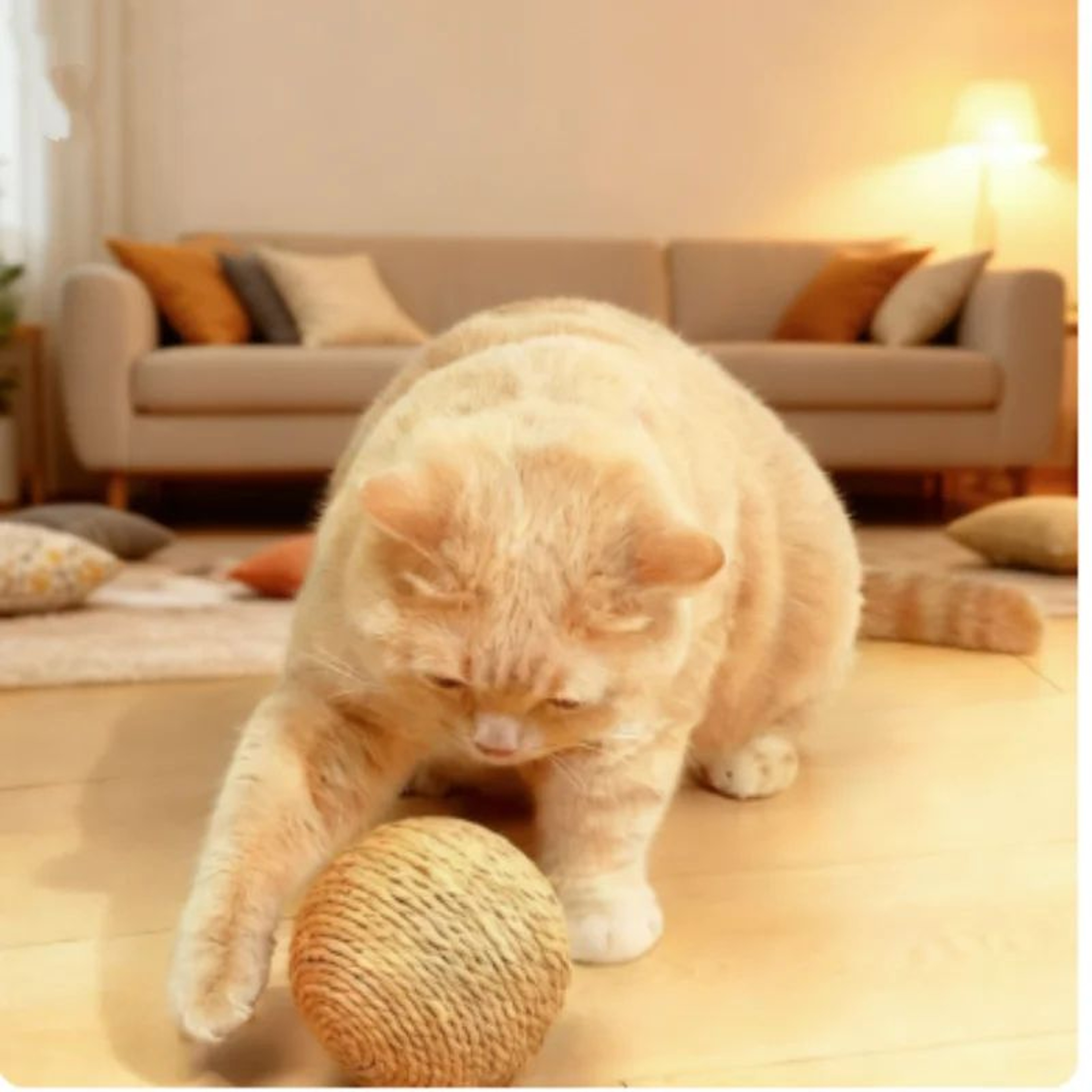 Interactive Sisal Cat Scratching Ball Toy With Sound  Teething Dental Cleaning  AntiBite Play Ball  2