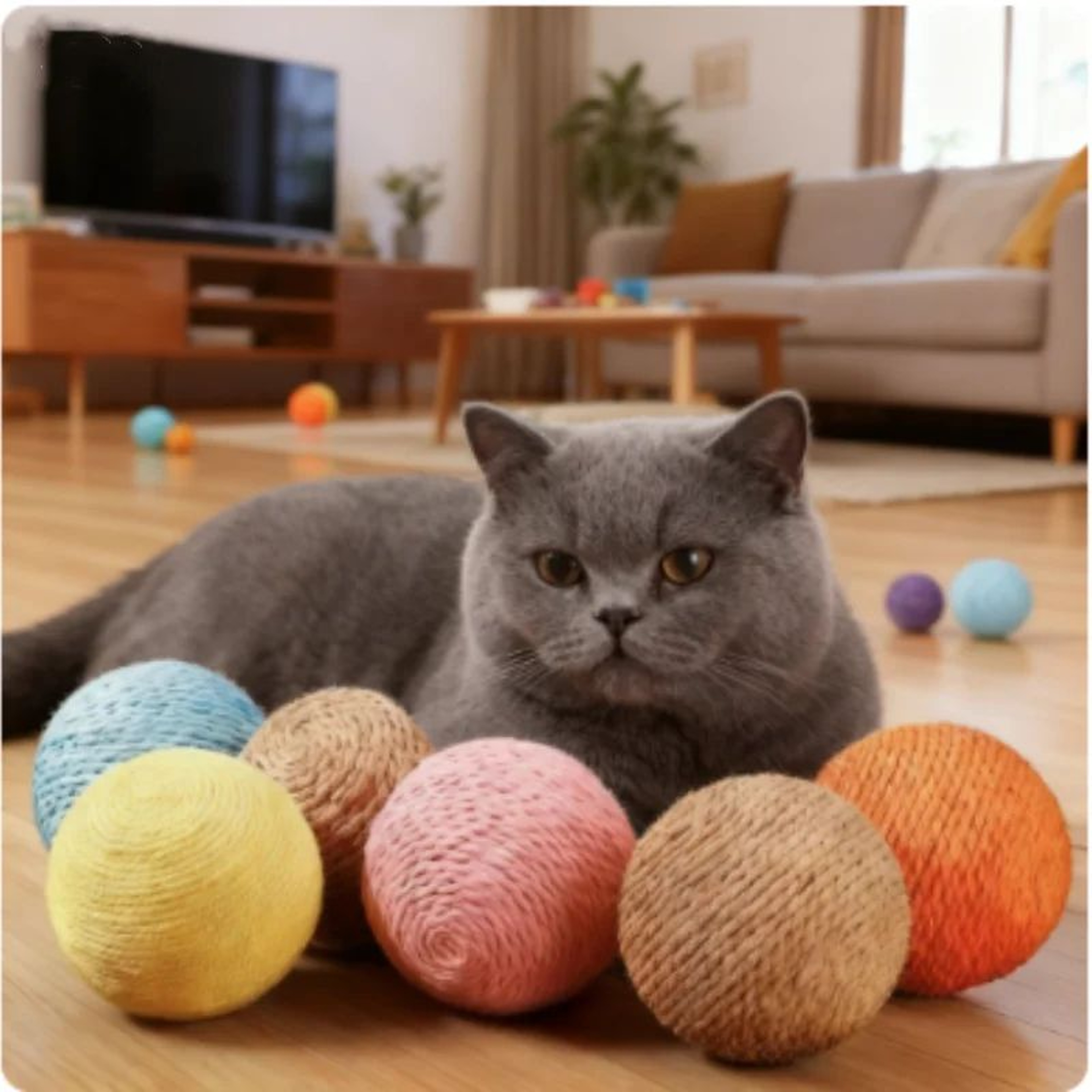 Interactive Sisal Cat Scratching Ball Toy With Sound  Teething Dental Cleaning  AntiBite Play Ball  4