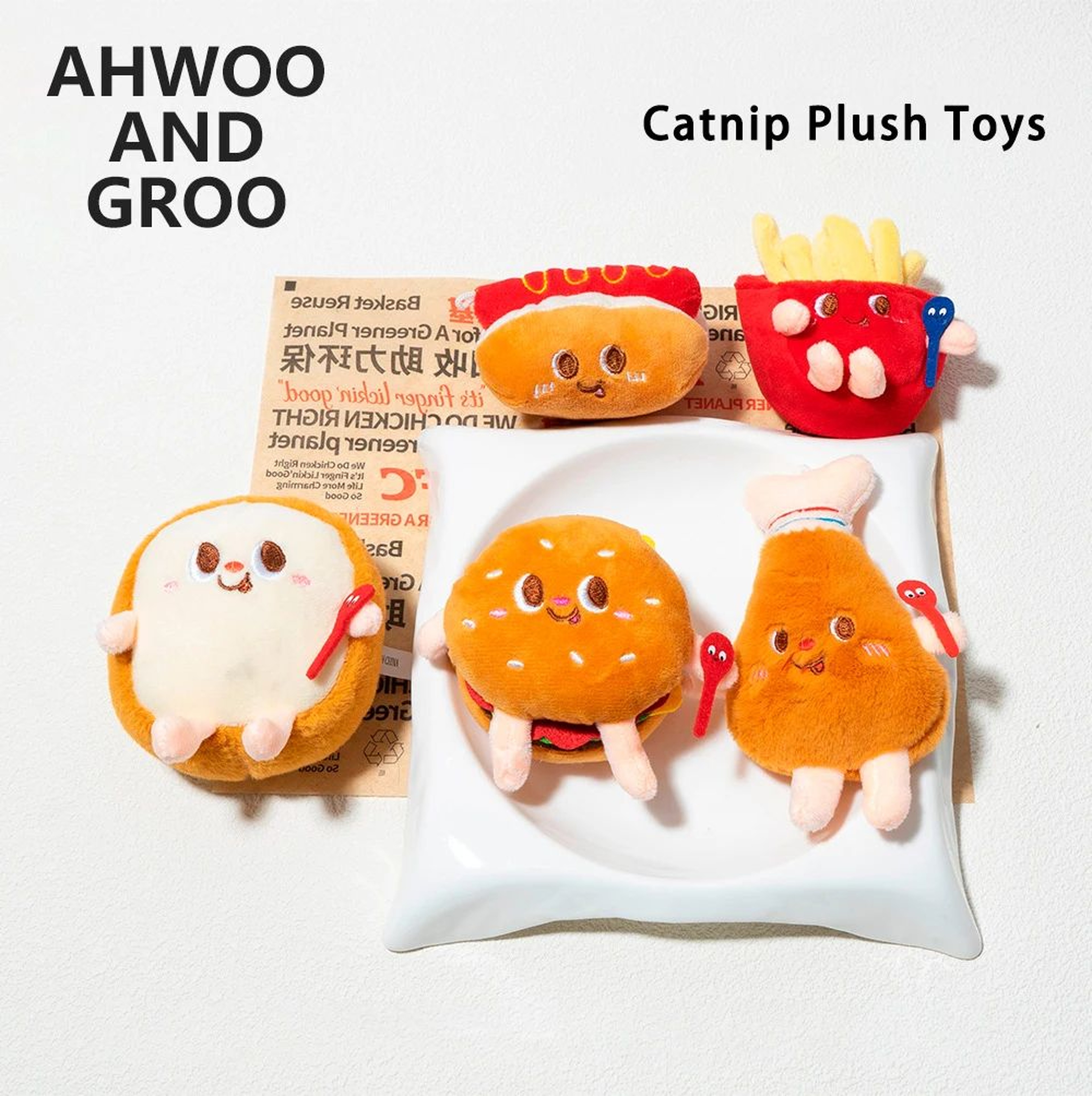 Catnip Plush Cat Toy Set  Interactive Chew  Teeth Cleaning Kitten Toys Hamburger Fries Hot Dog Chic 4