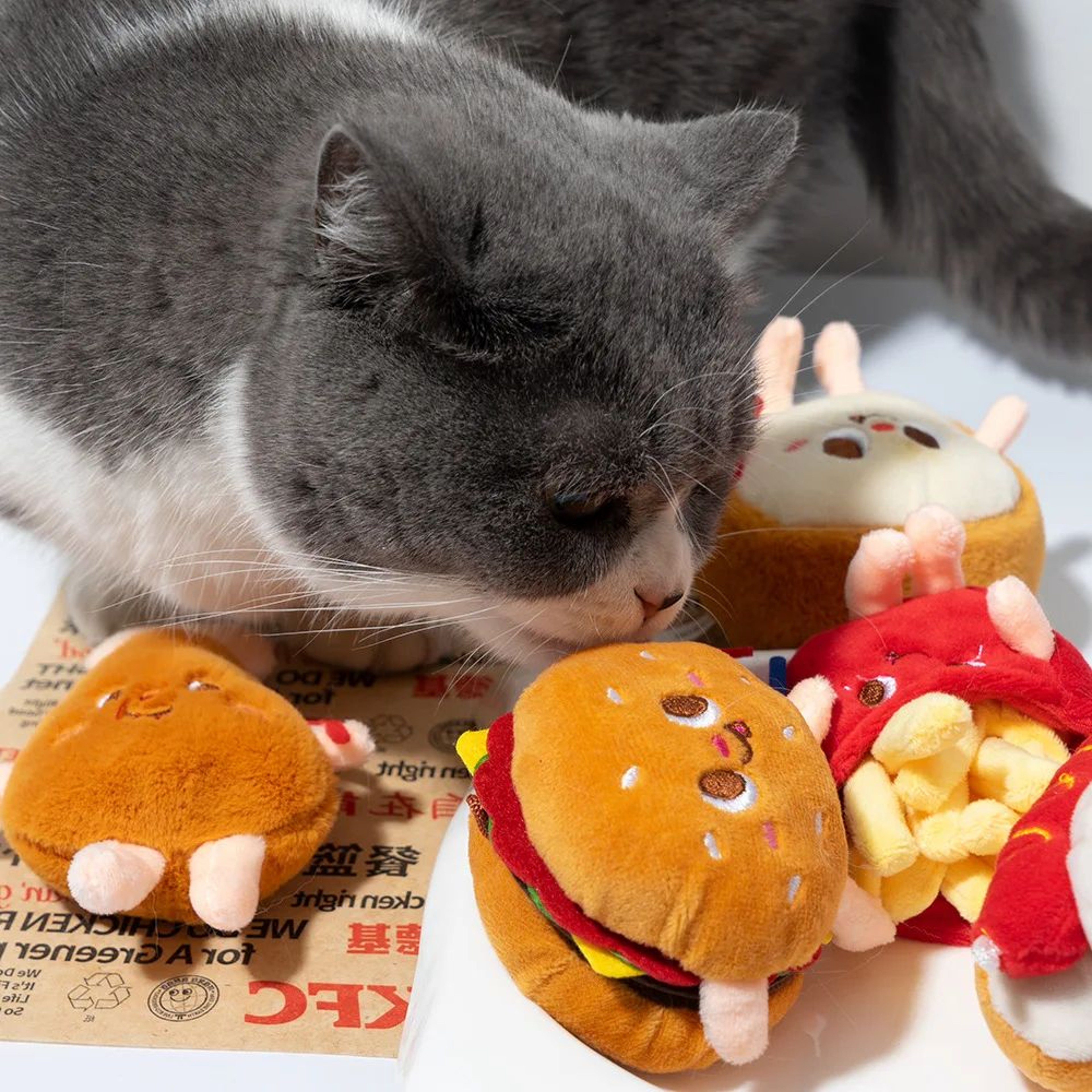 Catnip Plush Cat Toy Set  Interactive Chew  Teeth Cleaning Kitten Toys Hamburger Fries Hot Dog Chic 0