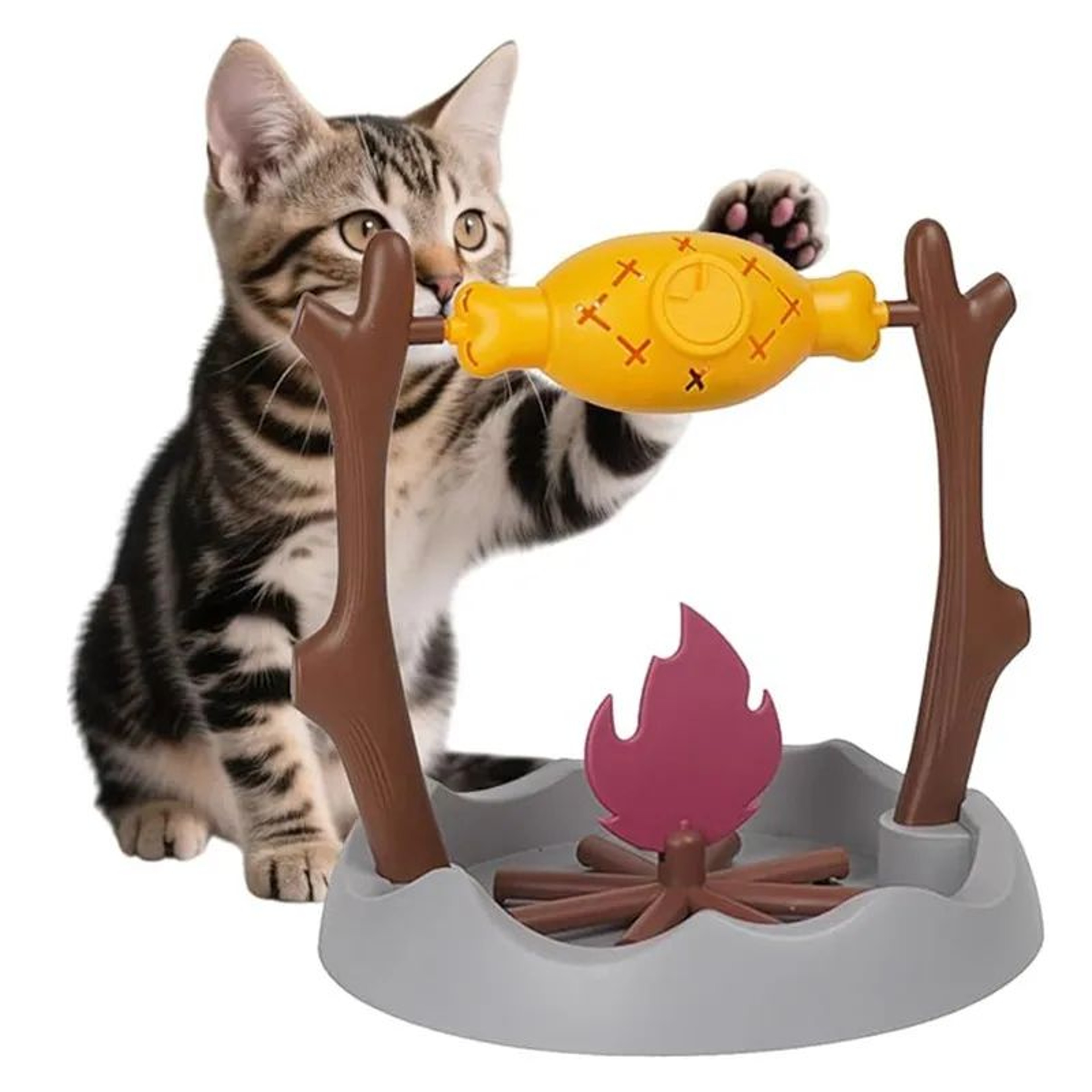 Rotating Campfire Cat Treat Puzzle Feeder  Interactive Slow Feeding Toy For Cognitive Training And