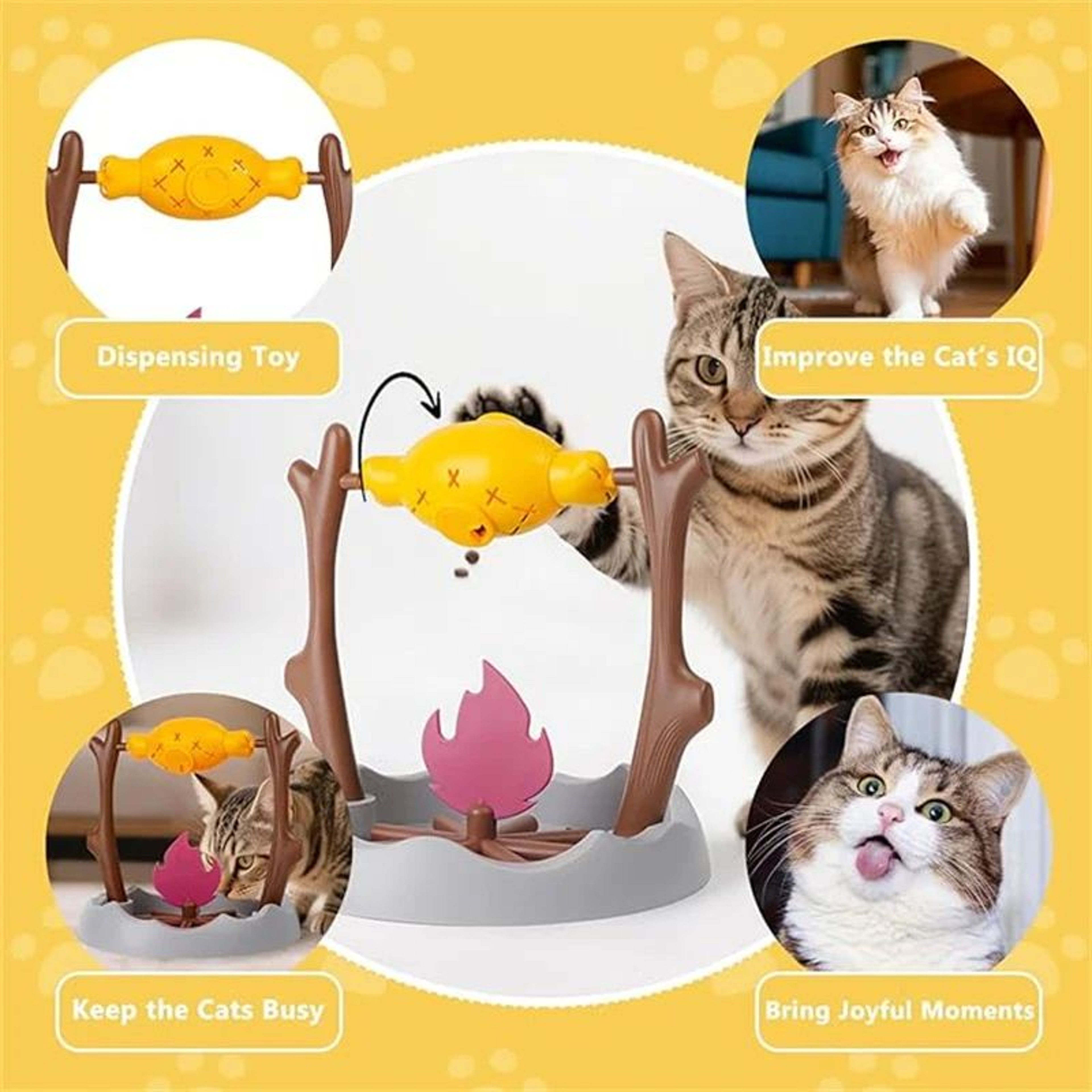 Rotating Campfire Cat Treat Puzzle Feeder  Interactive Slow Feeding Toy For Cognitive Training And