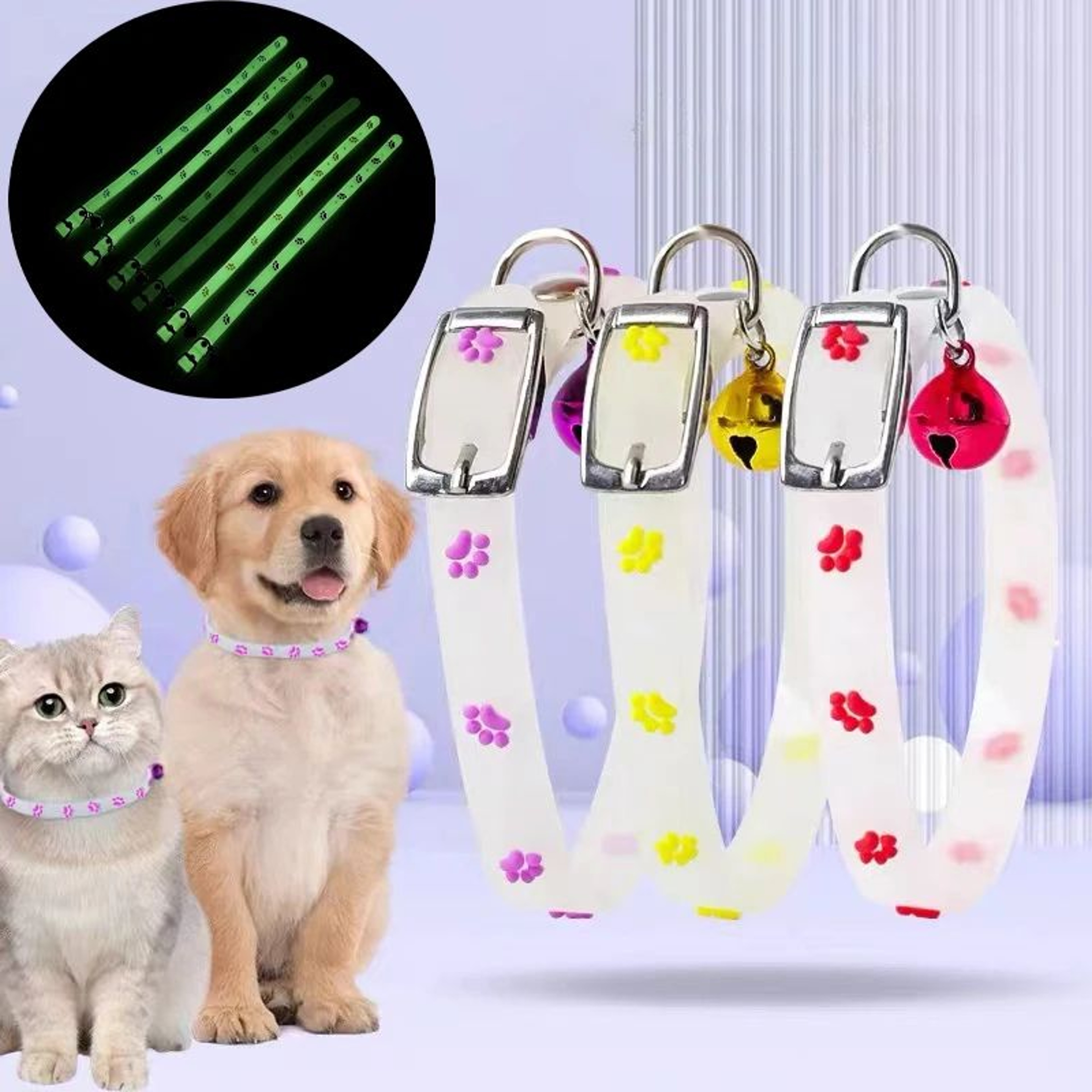 GlowintheDark Paw Print Cat Collar  Adjustable Luminous Pet Collar With Cute Charm For Kittens Cats 1