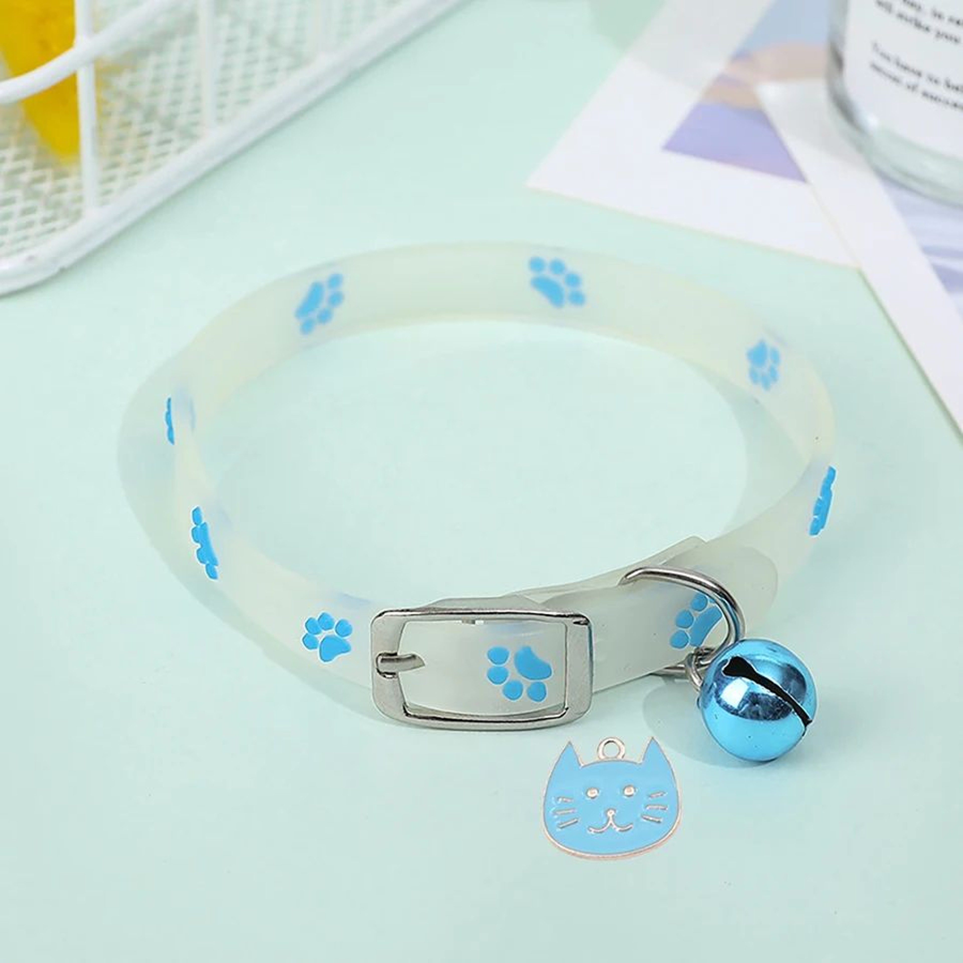 GlowintheDark Paw Print Cat Collar  Adjustable Luminous Pet Collar With Cute Charm For Kittens Cats 6