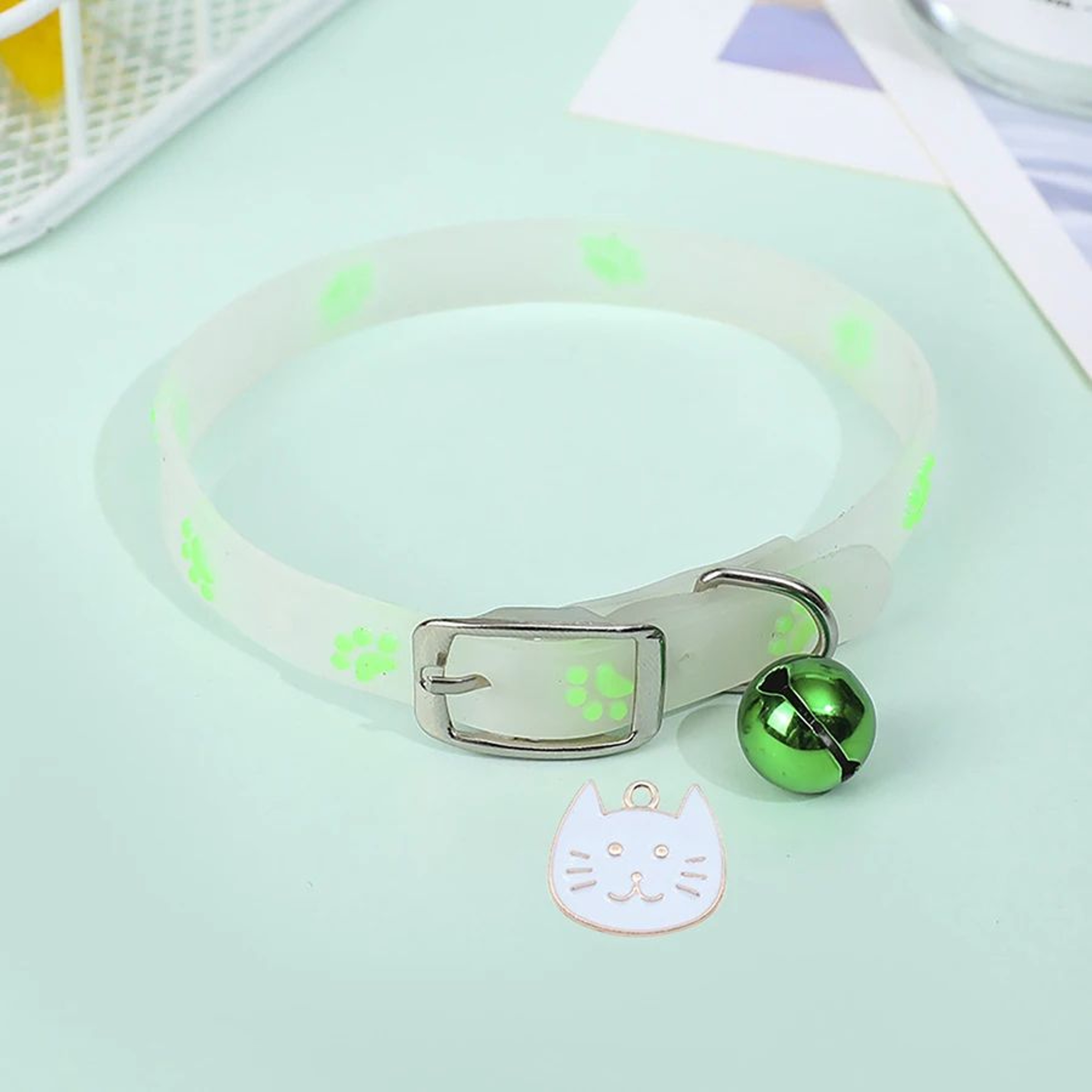 GlowintheDark Paw Print Cat Collar  Adjustable Luminous Pet Collar With Cute Charm For Kittens Cats 7
