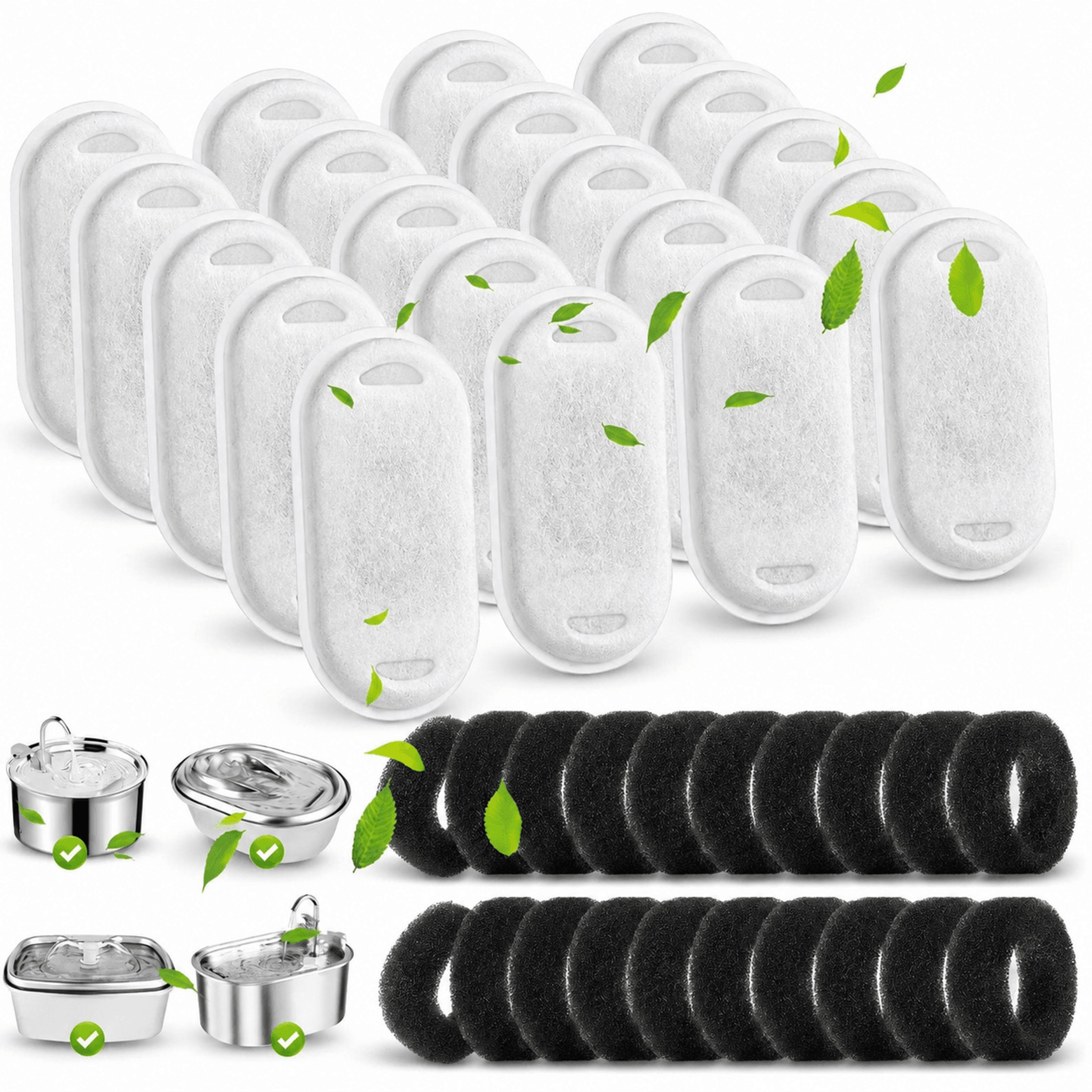 20 Pcs Pet Fountain Filter Replacement Set  Activated Carbon Water Filters With PreFilter Sponges F 0