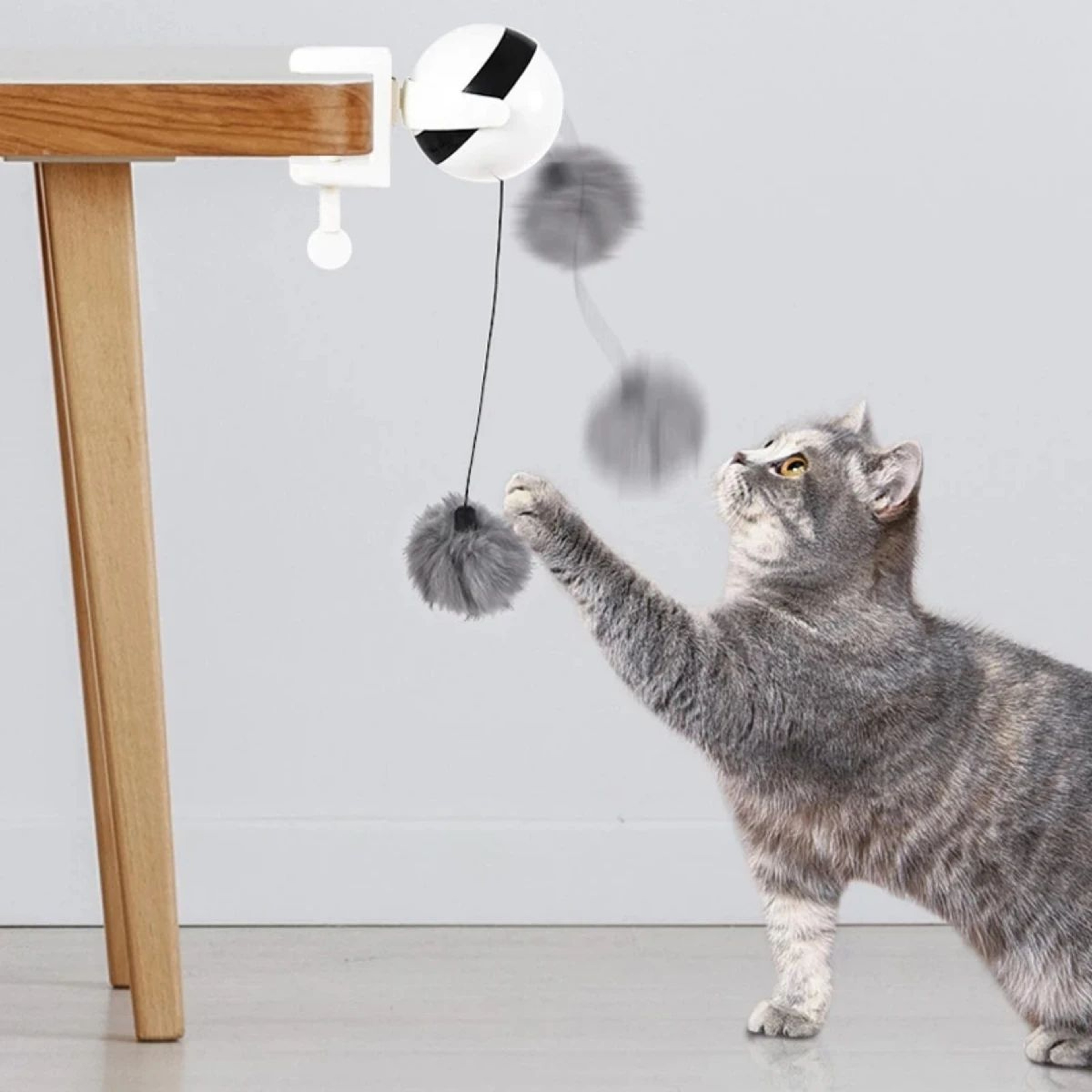 Automatic Retractable Electric Cat Toy  Interactive Rotating Lifting Ball With Rabbit Fur Teaser Fo 0