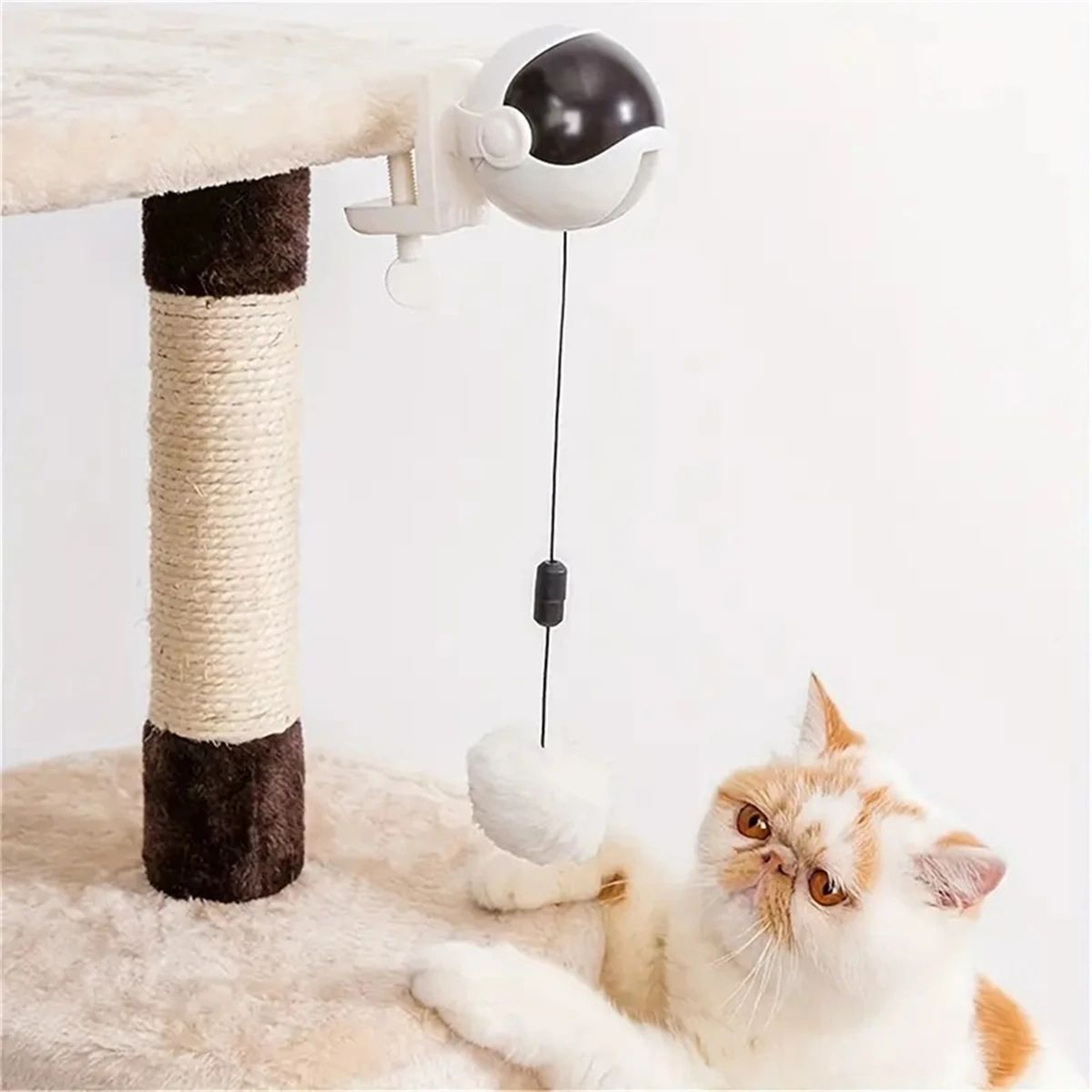 Automatic Retractable Electric Cat Toy  Interactive Rotating Lifting Ball With Rabbit Fur Teaser Fo 5