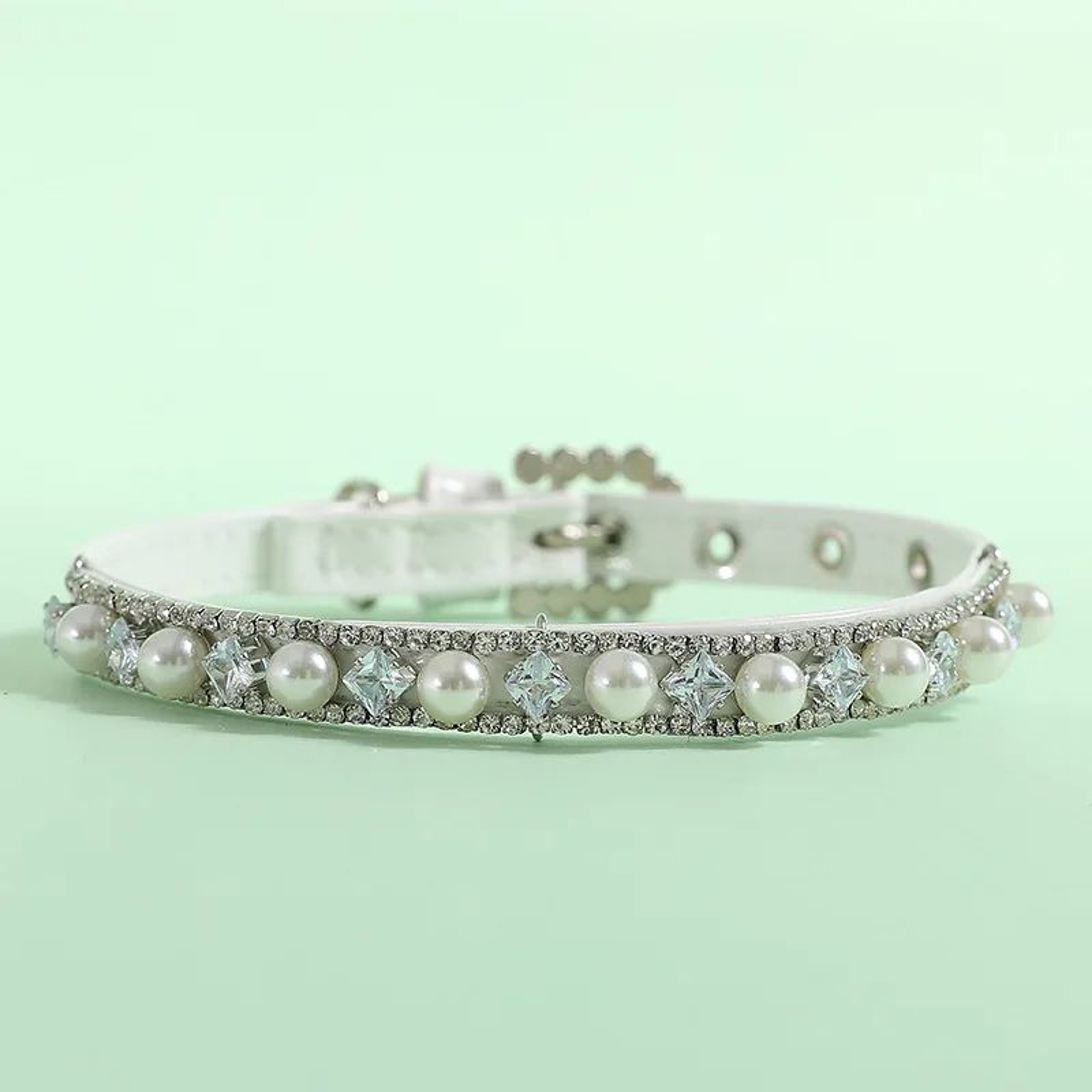 Luxury Pearl Cat Collar Necklace  Adjustable Rhinestone Pet Collar With Ribbon For Cats Puppies  Ra 9