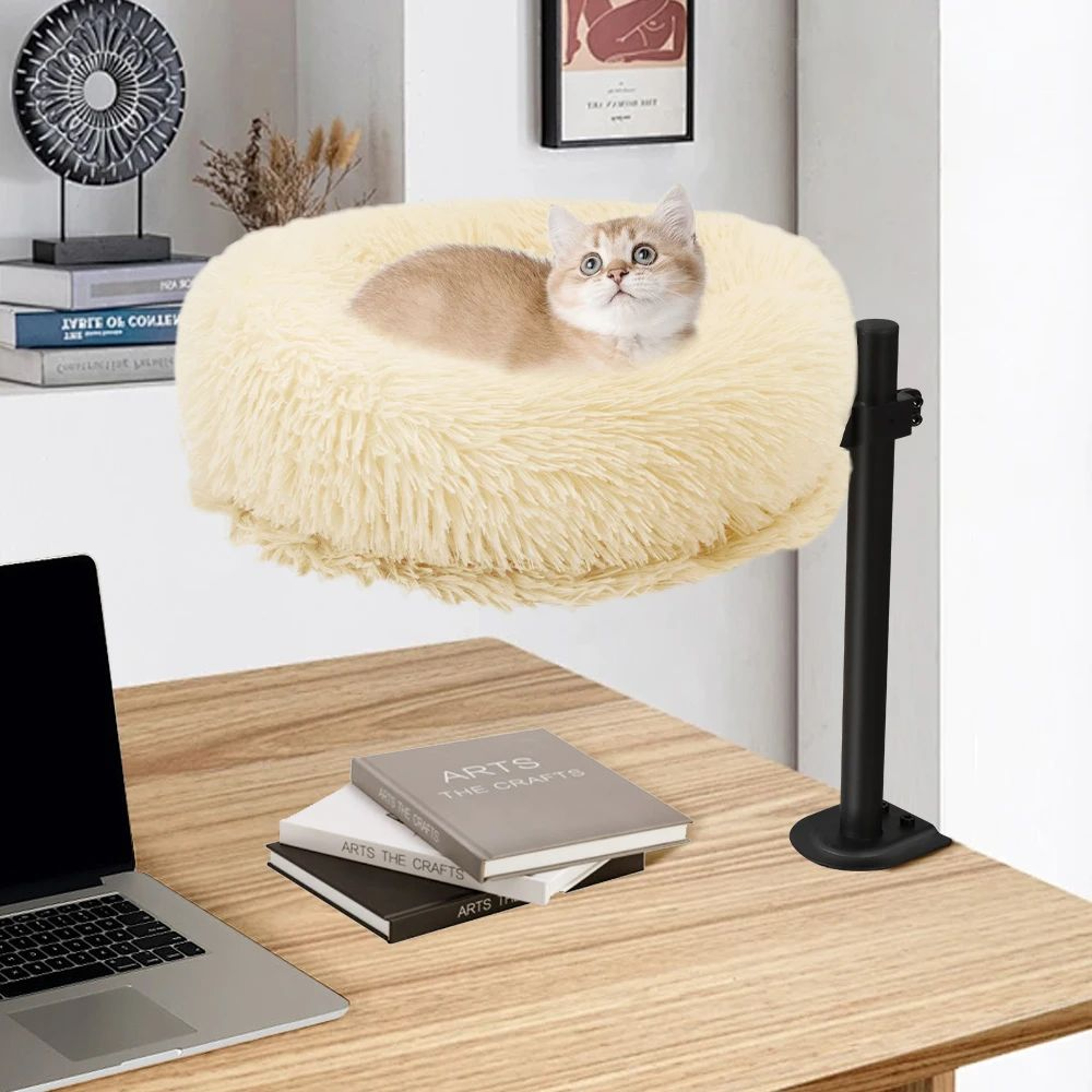 Wall Mounted Wooden Cat Perch  Elevated Winter Cat Bed  SpaceSaving Cat Furniture With Support Brac 3