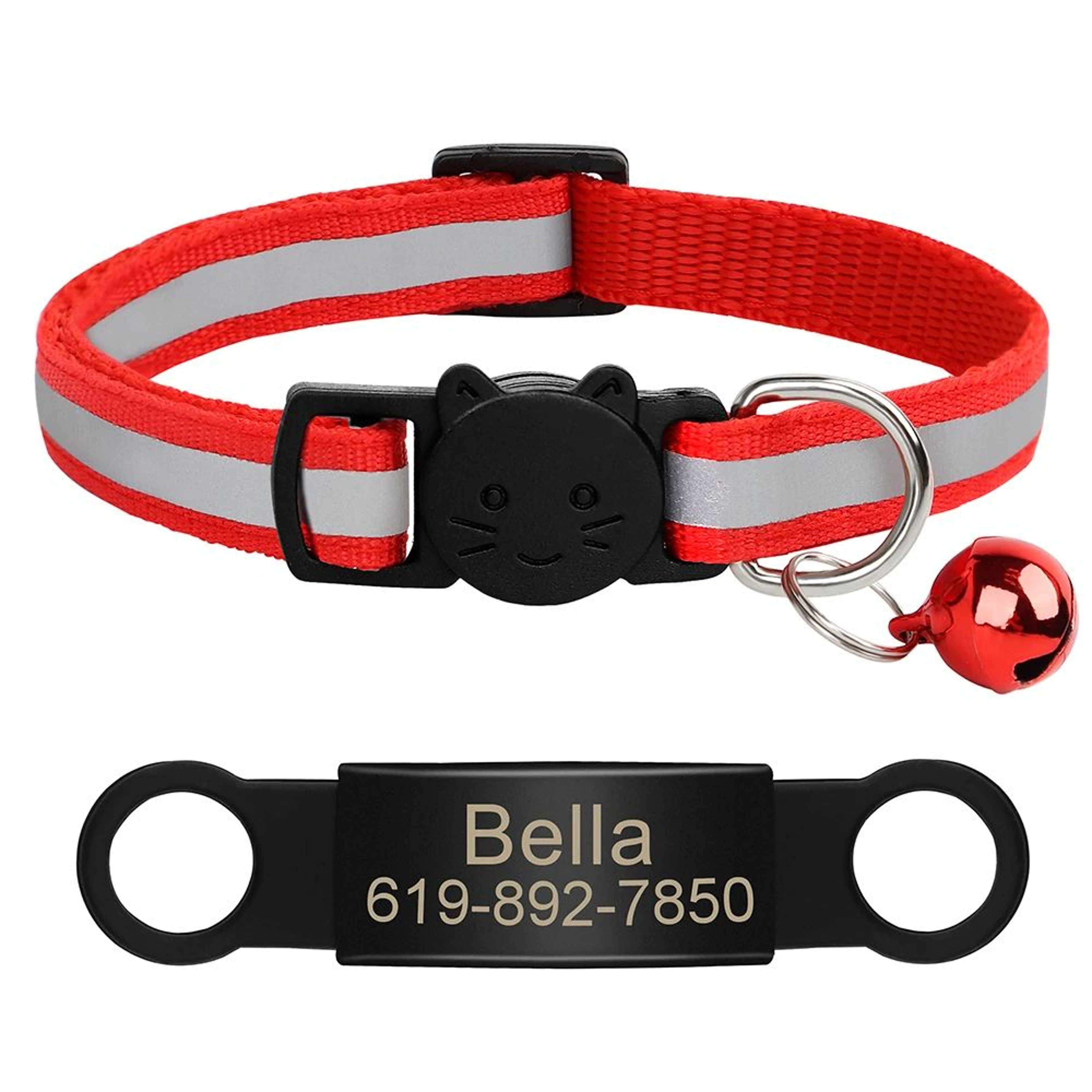 Personalized Reflective Cat Collar With Free Engraved ID Tag  Bell For Cats  Small Dogs 27