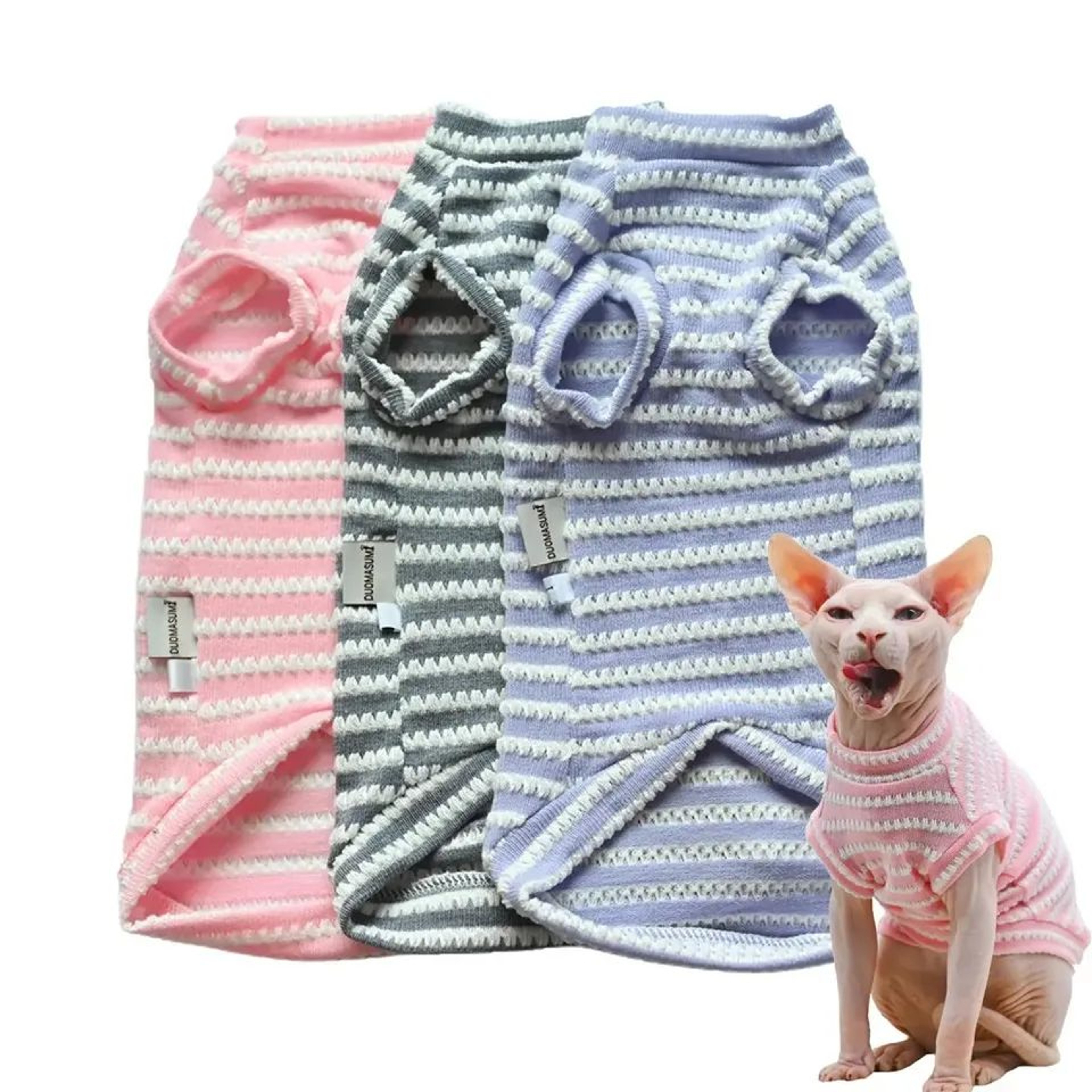 Breathable Striped Sphynx Cat Summer Vest  Lightweight Cooling Shirt For Sphynx Devon Rex  Hairless 0