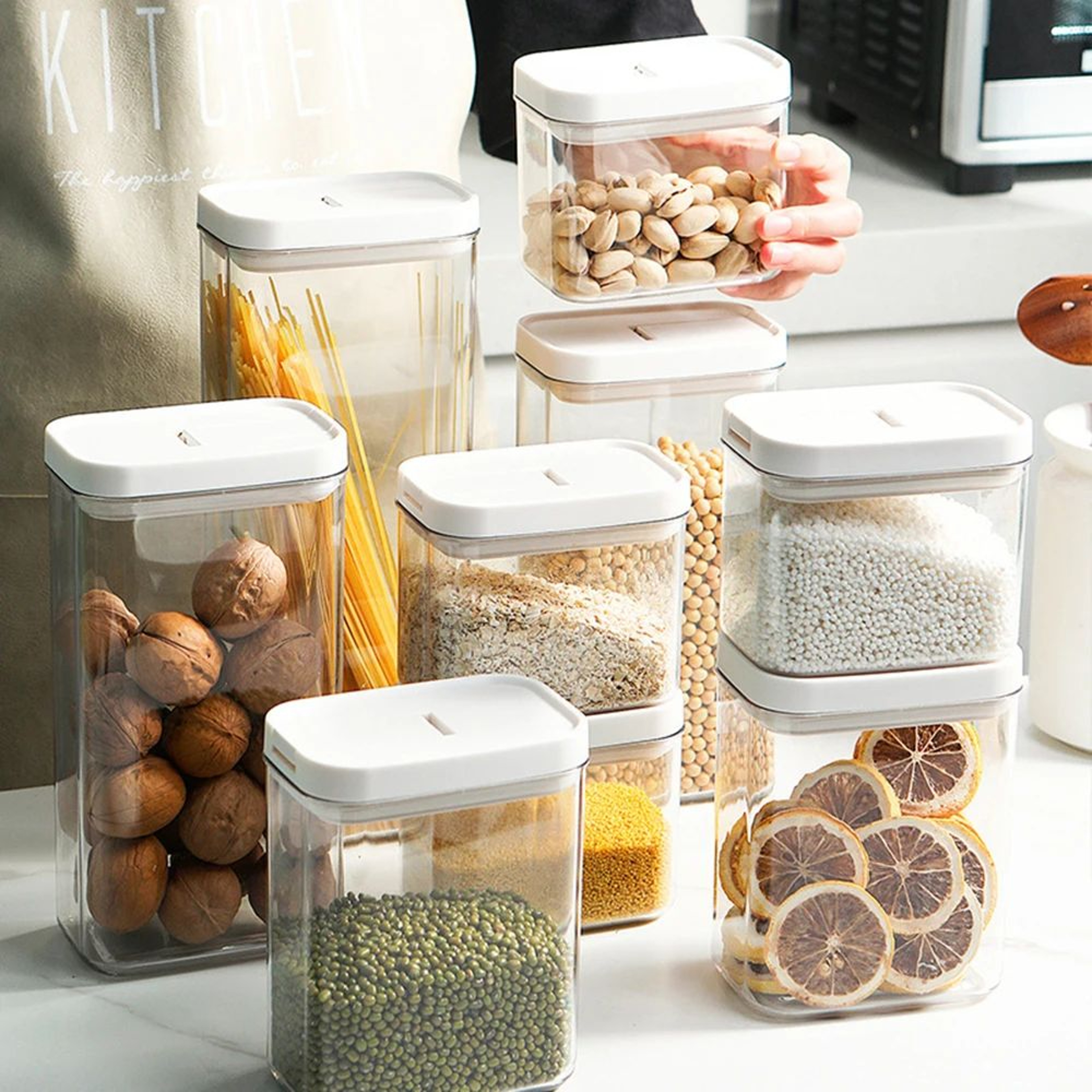 Airtight Clear Plastic Food Storage Jar  Reusable Kitchen Container For Cereals Snacks  Dry Goods 1