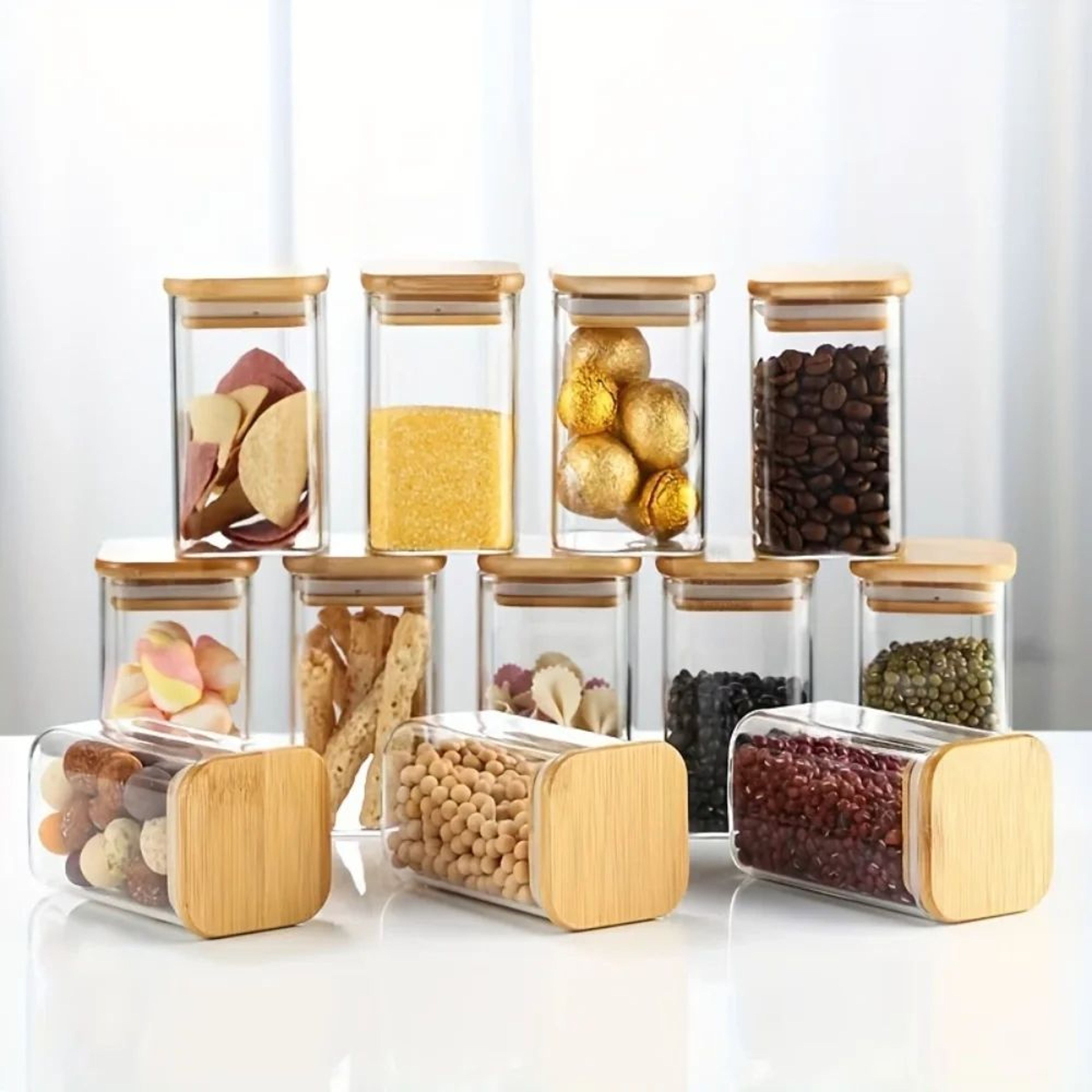 Clear Square Glass Storage Jar Set With Airtight Lid  Stackable WideMouth Kitchen Canisters For Cof 3