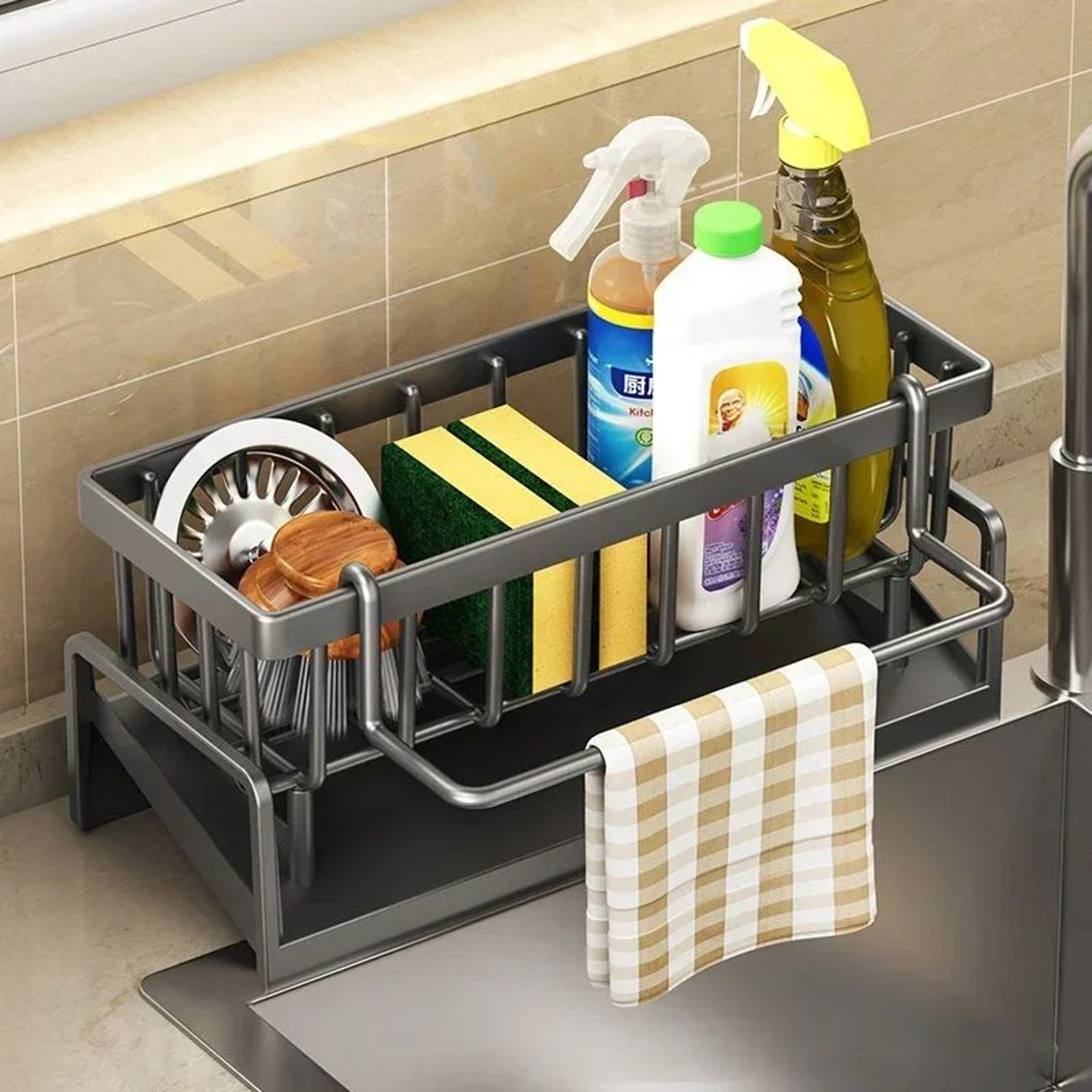 SpaceSaving Kitchen Sink Sponge Holder  Countertop Drain Basket  Cleaning Supply Organizer 2