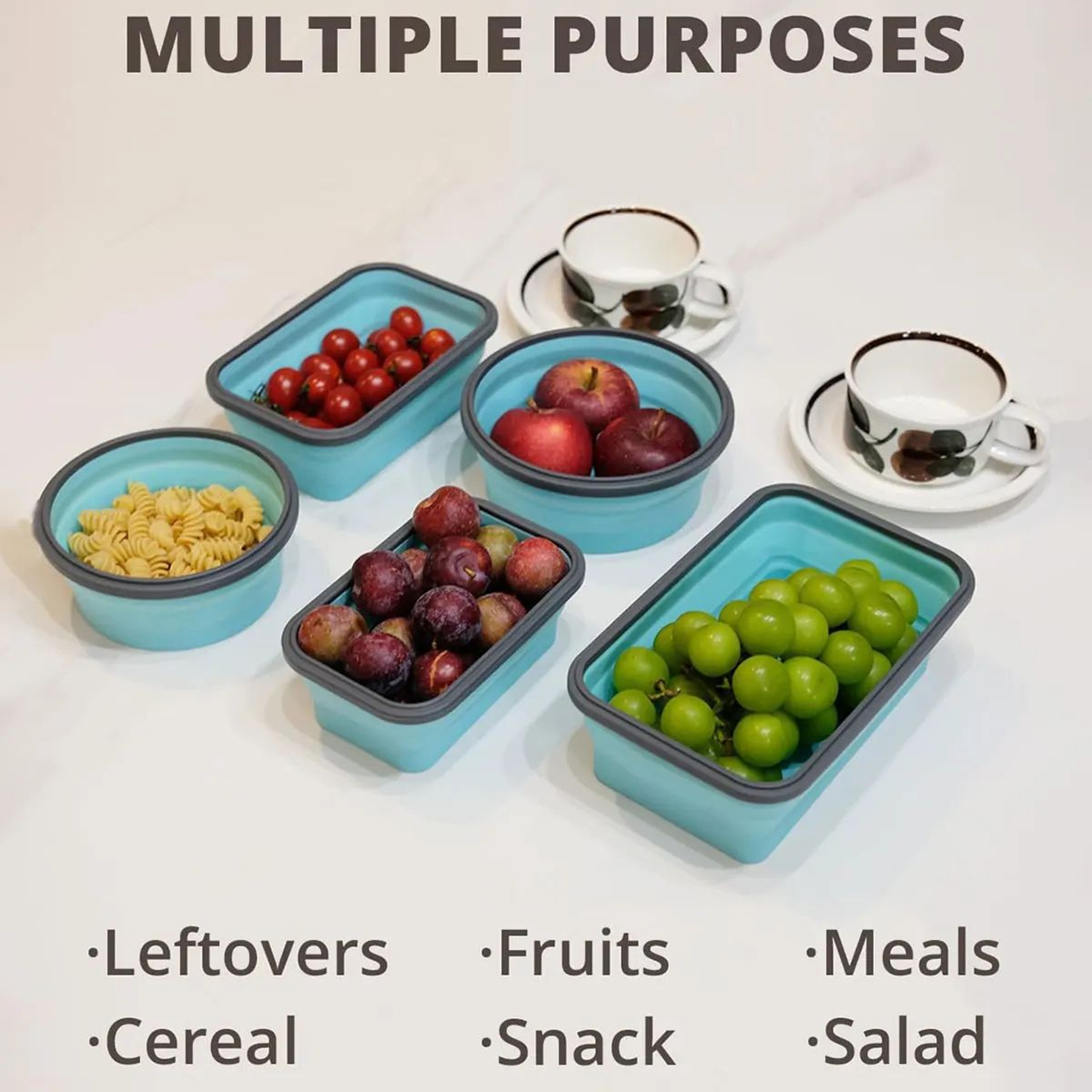Collapsible Silicone Food Storage Containers With Lids  Foldable Freezer  Dishwasher Safe Lunch Box 5