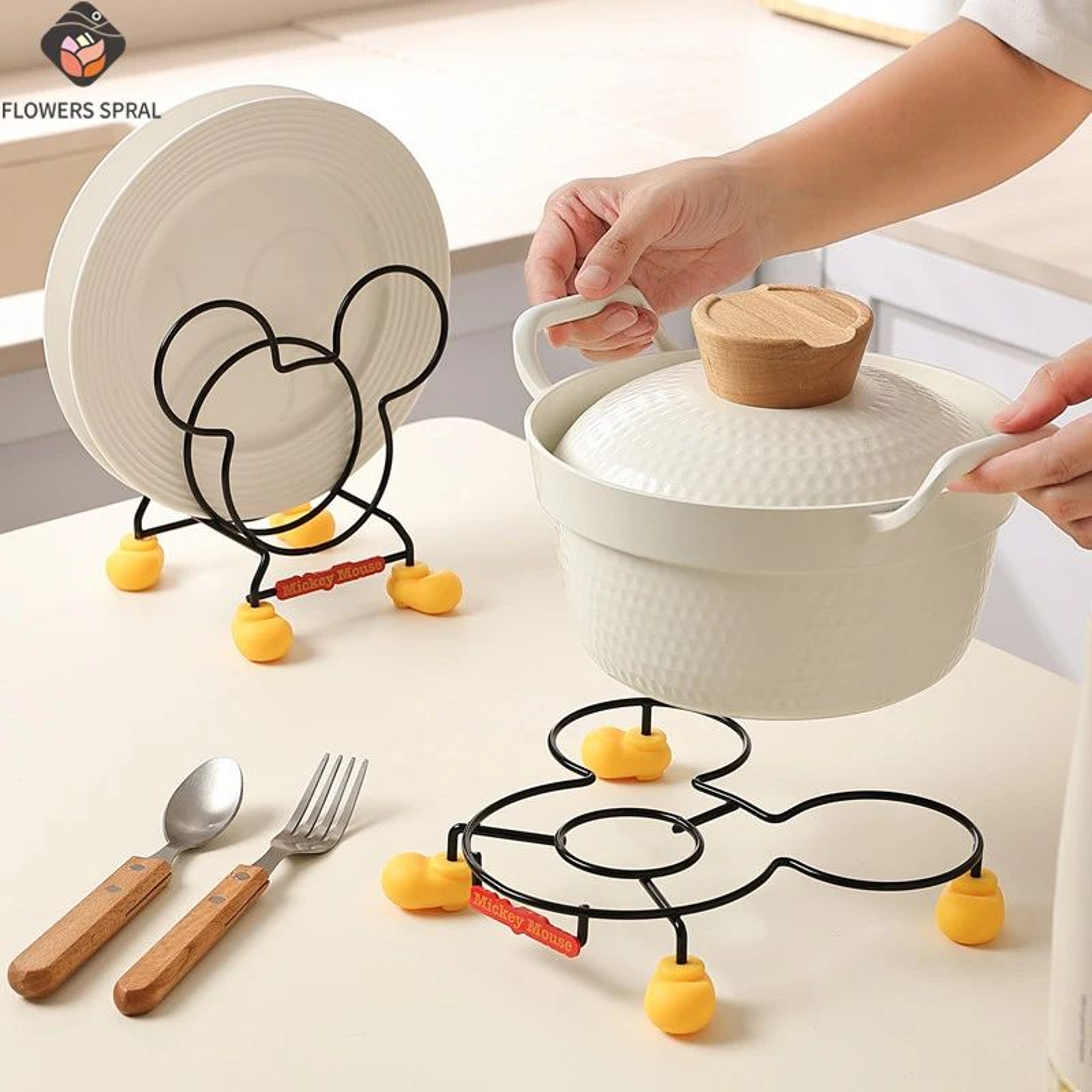 Mickey Multifunctional Kitchen Stove Insulation Rack  Metal Bowl Pot  Cutlery Storage Organizer 0