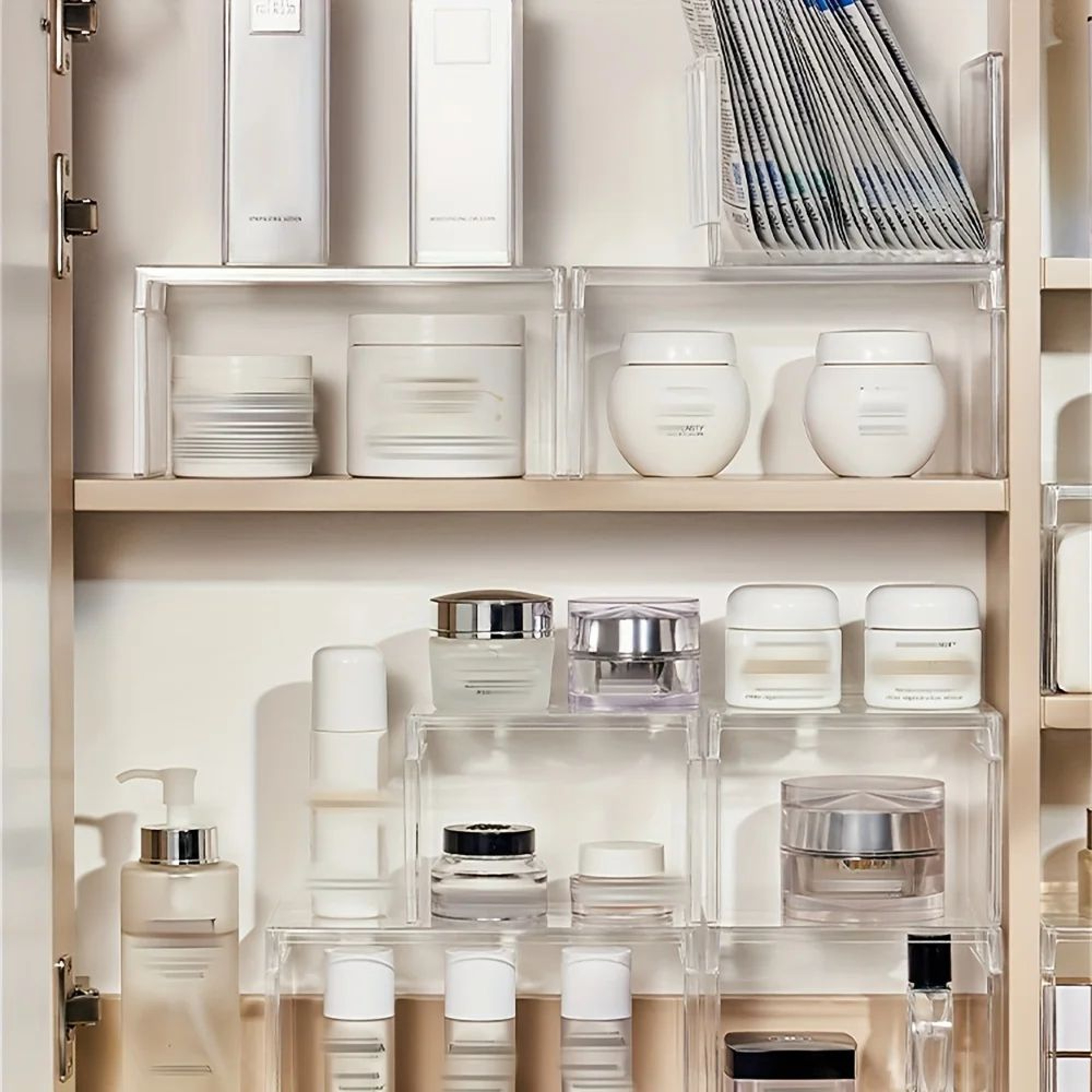 Clear MultiPurpose Storage Shelf  Stackable Plastic Organizer For Kitchen Refrigerator Cosmetics  C 0