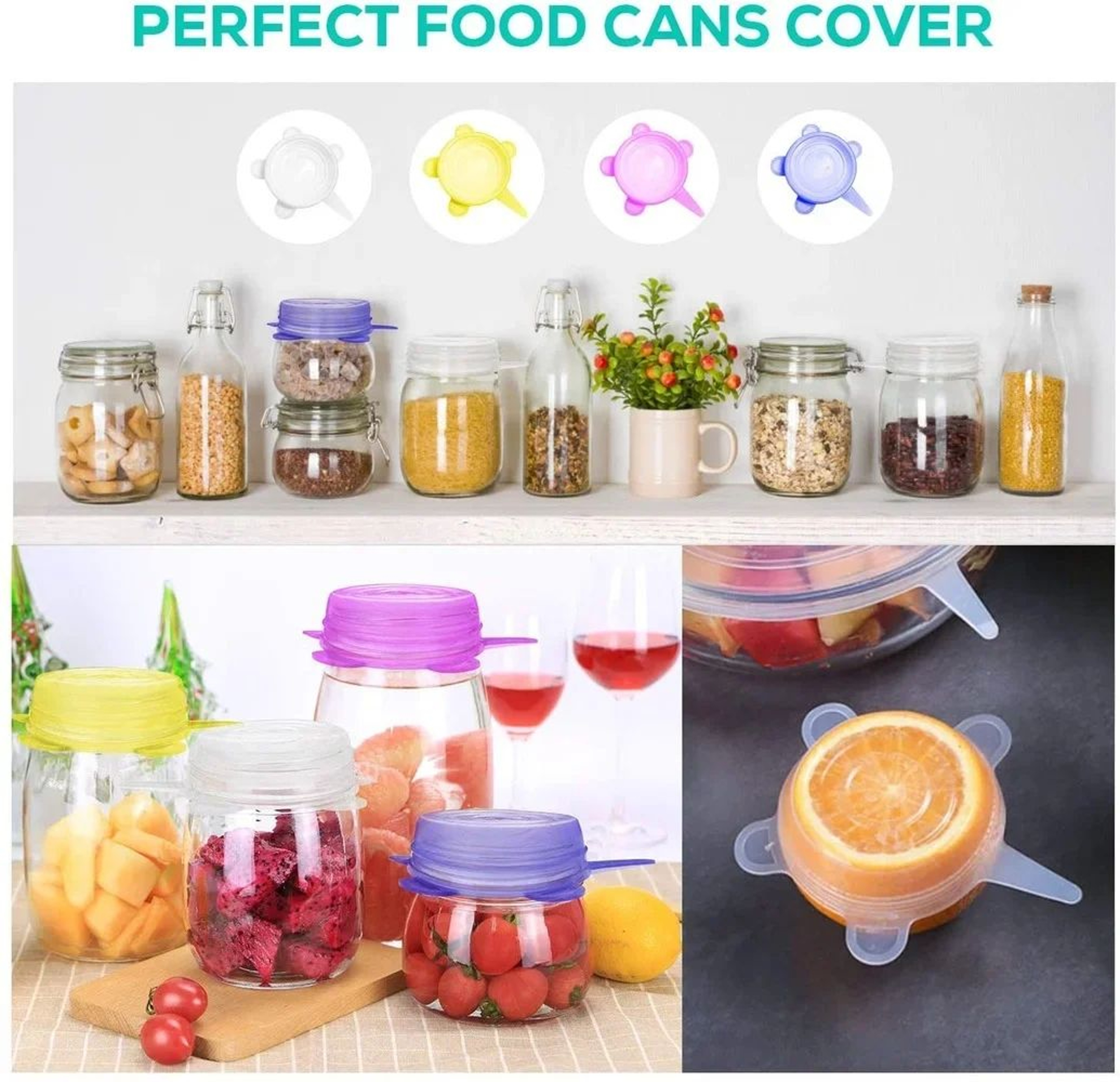 13 Pcs Reusable Silicone Stretch Lid Set  Food Storage Covers For Cups Bowls Cans  Jars 1