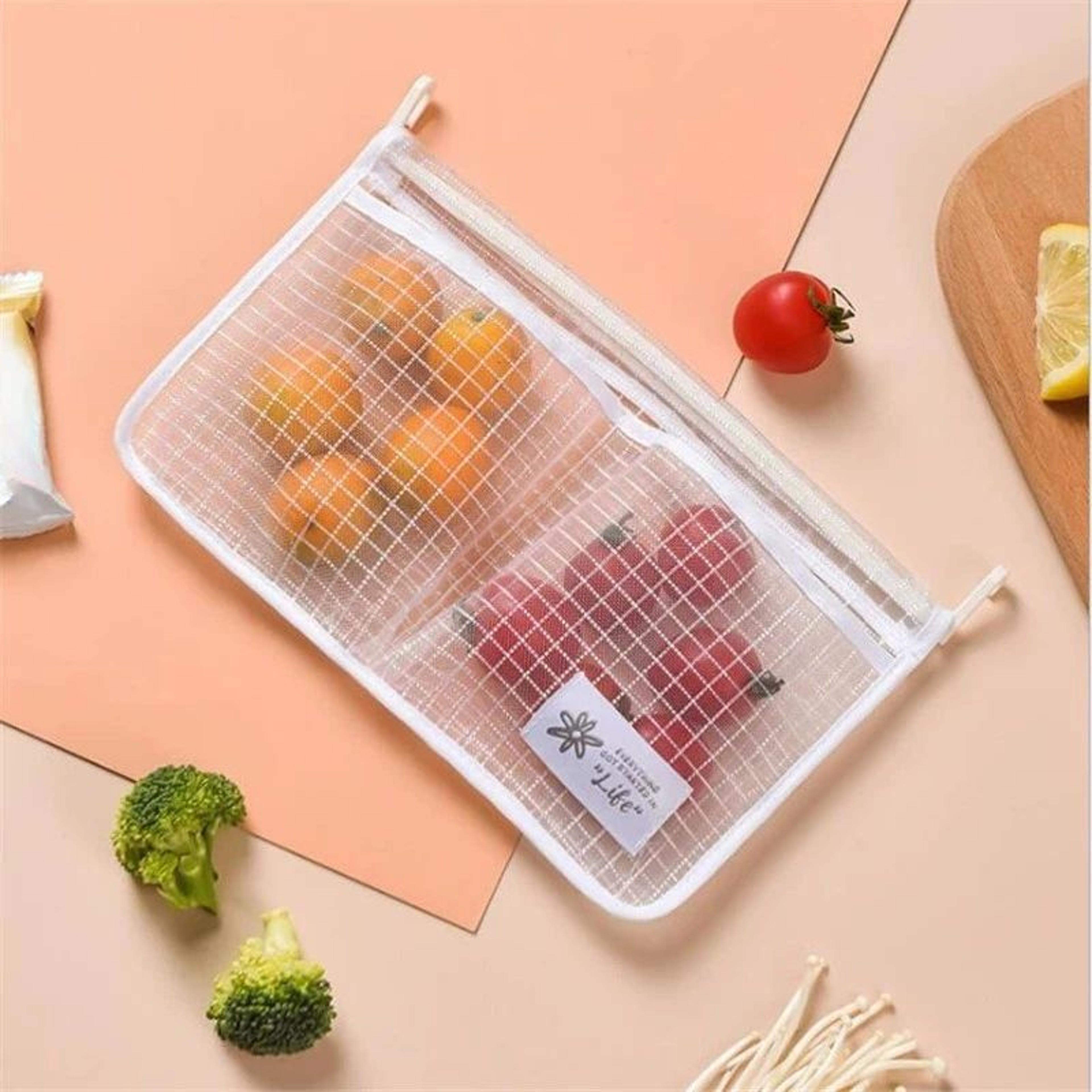 DoubleCompartment Refrigerator Storage Mesh Bag  Hanging Kitchen Organizer For Sauce Packets  Small 3