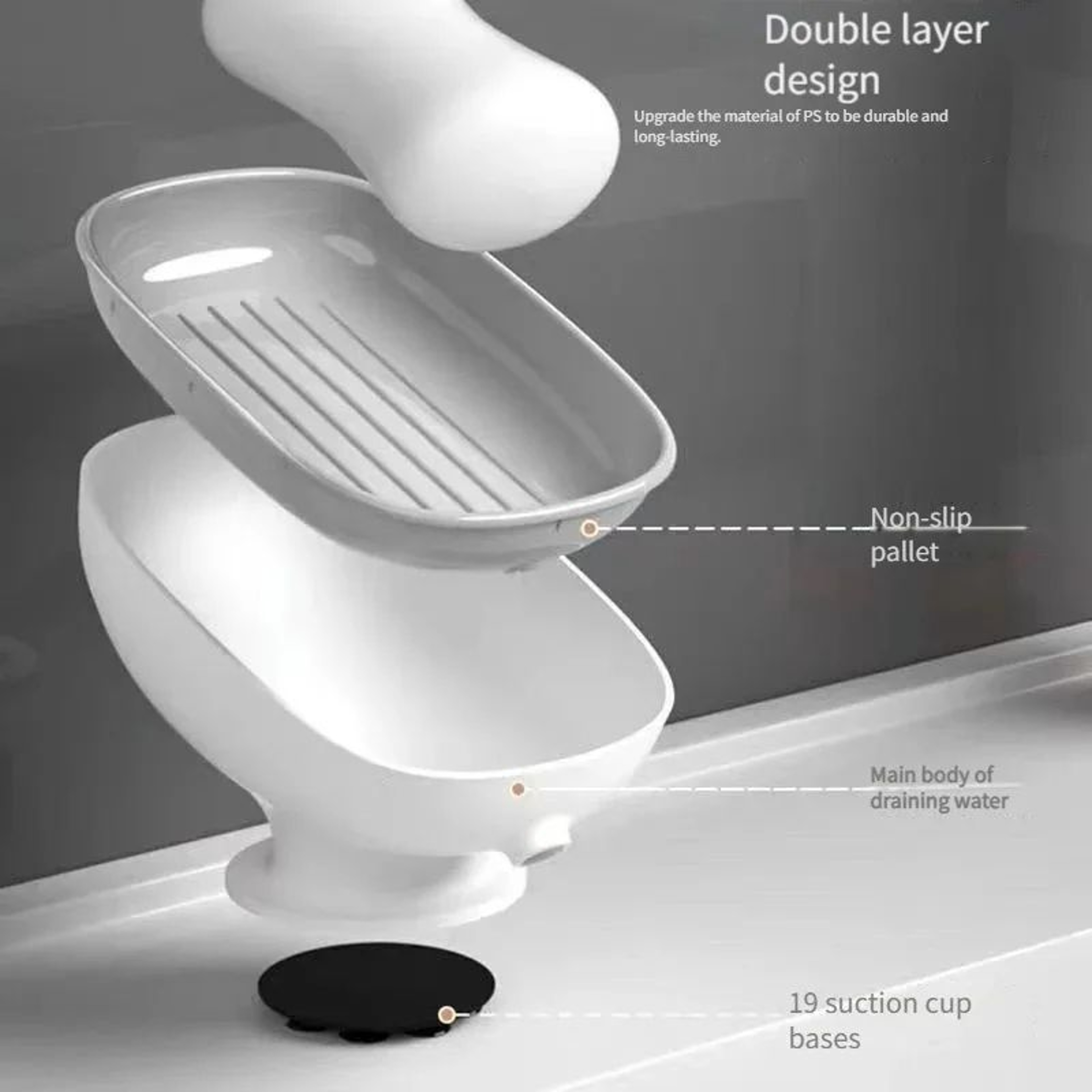 DoubleLayer Soap Storage Box With Drainage Tray  Detachable Soap Holder For Bathroom  Kitchen 3