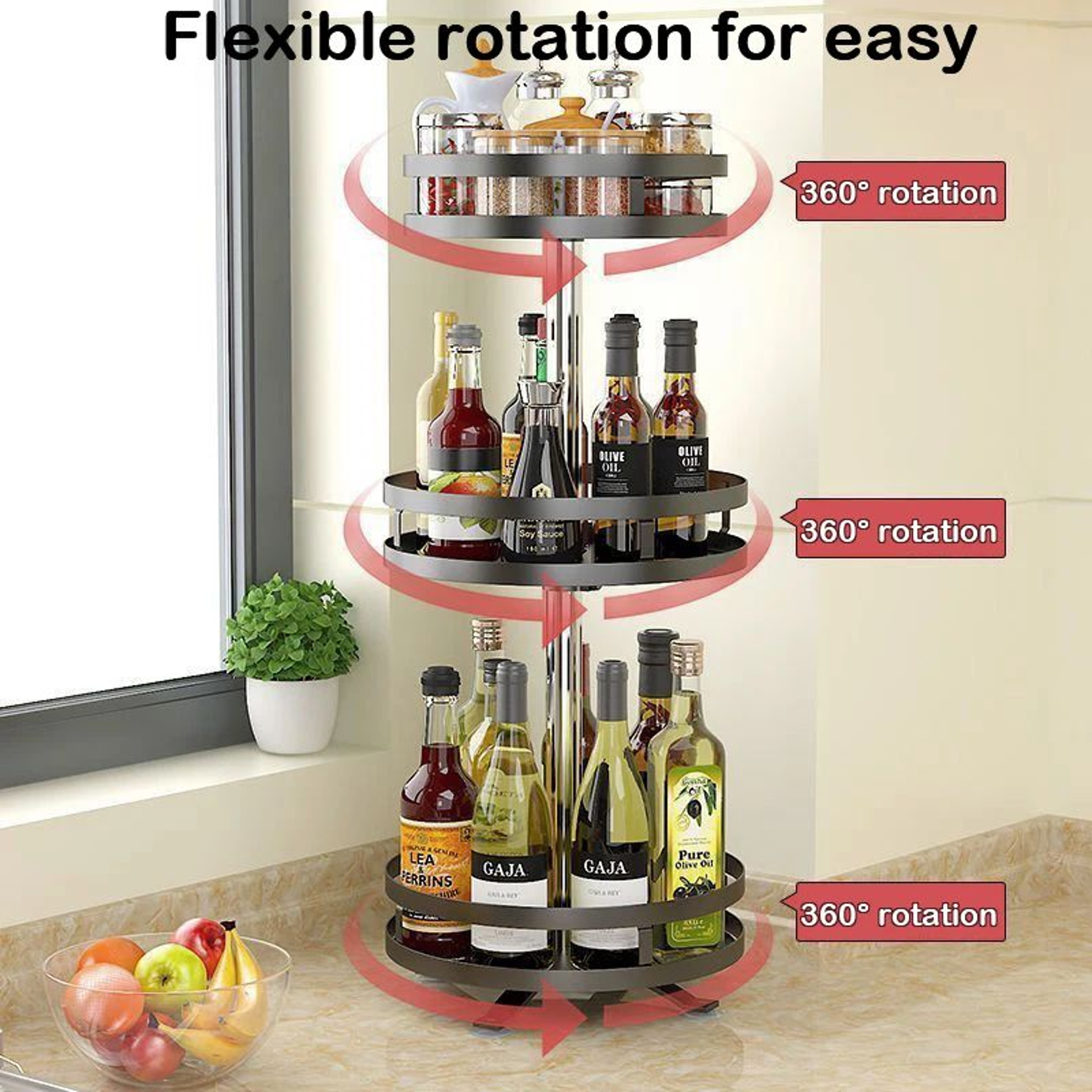 360 Rotating Metal Spice Rack Organizer  Kitchen Turntable Storage Rack For Countertop Pantry  Cabi 1
