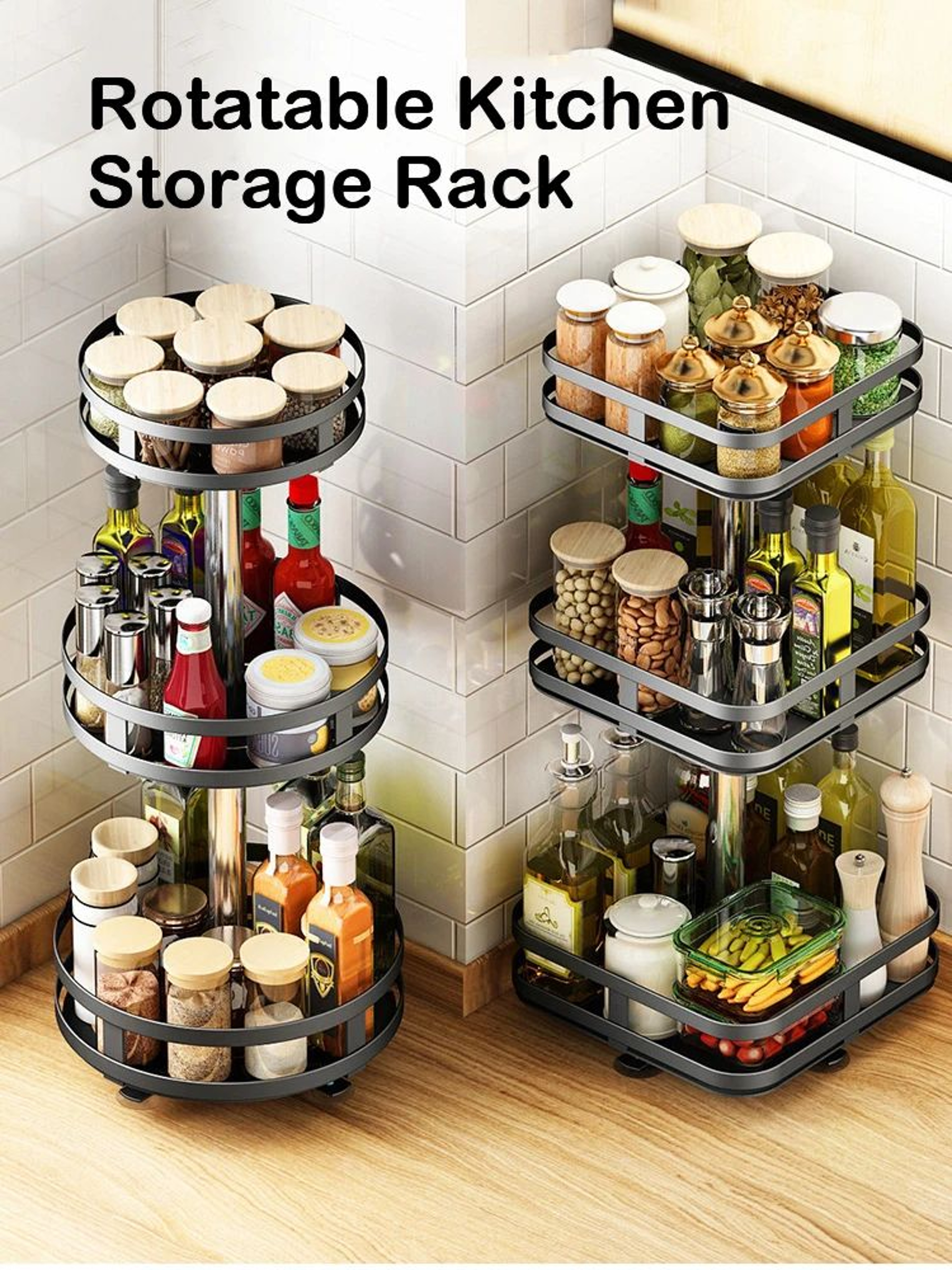 360 Rotating Metal Spice Rack Organizer  Kitchen Turntable Storage Rack For Countertop Pantry  Cabi 4