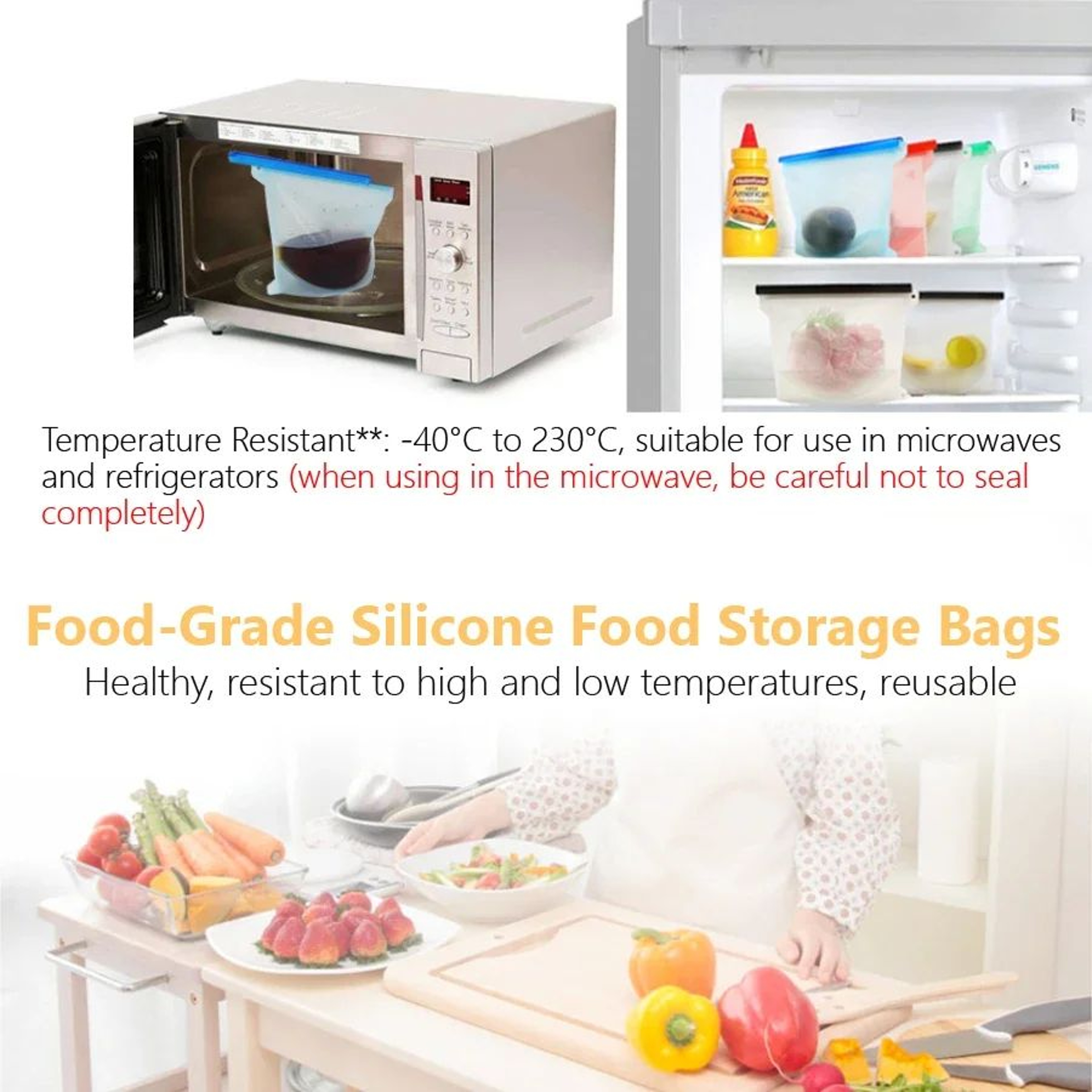 338 Oz Reusable FoodGrade Silicone Storage Bag  Leakproof Freezer Zip Seal Lunch  Snack Storage Pou 3