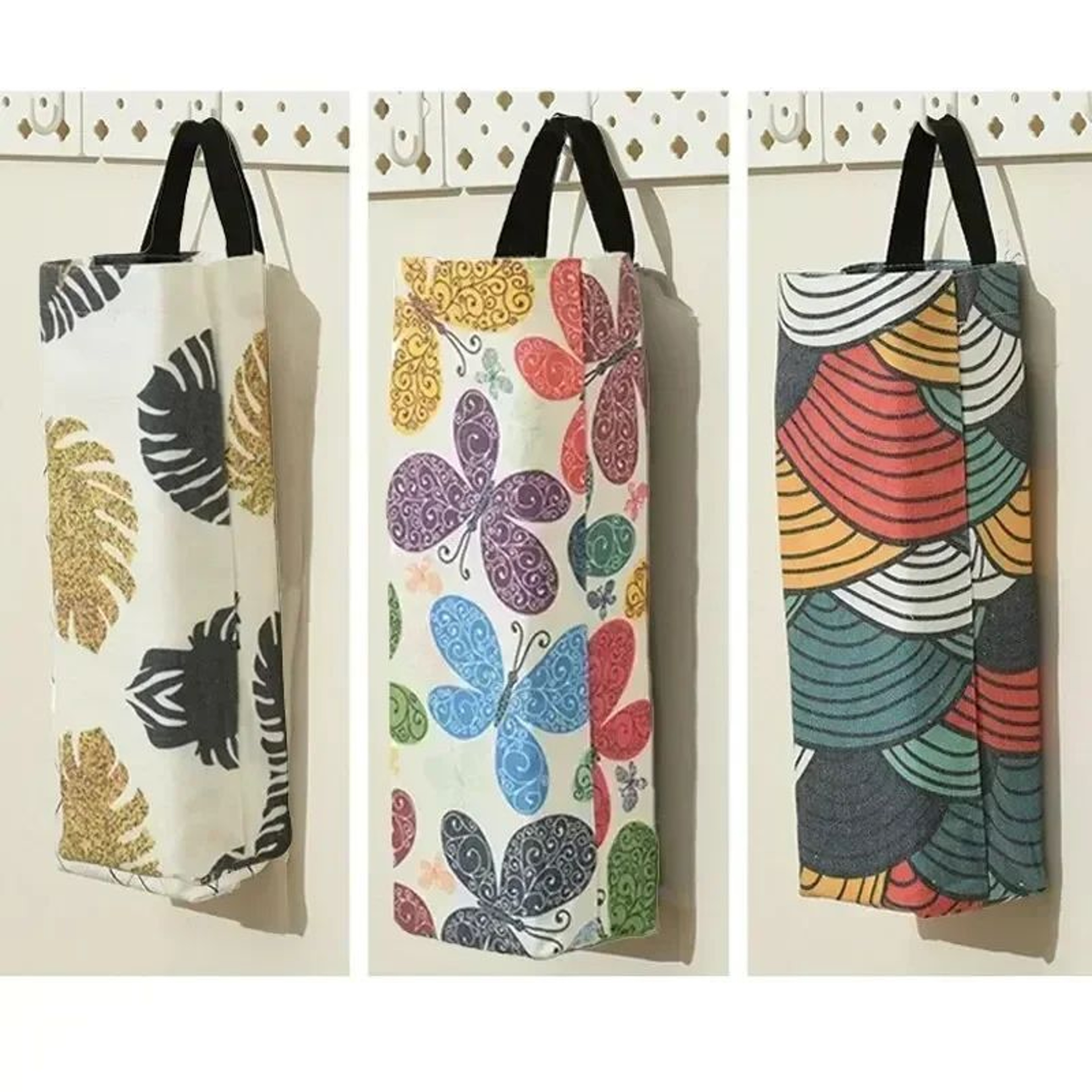 Canvas Plastic Bag Holder  Hanging Grocery Bag Dispenser Kitchen Wall Storage Organizer 1