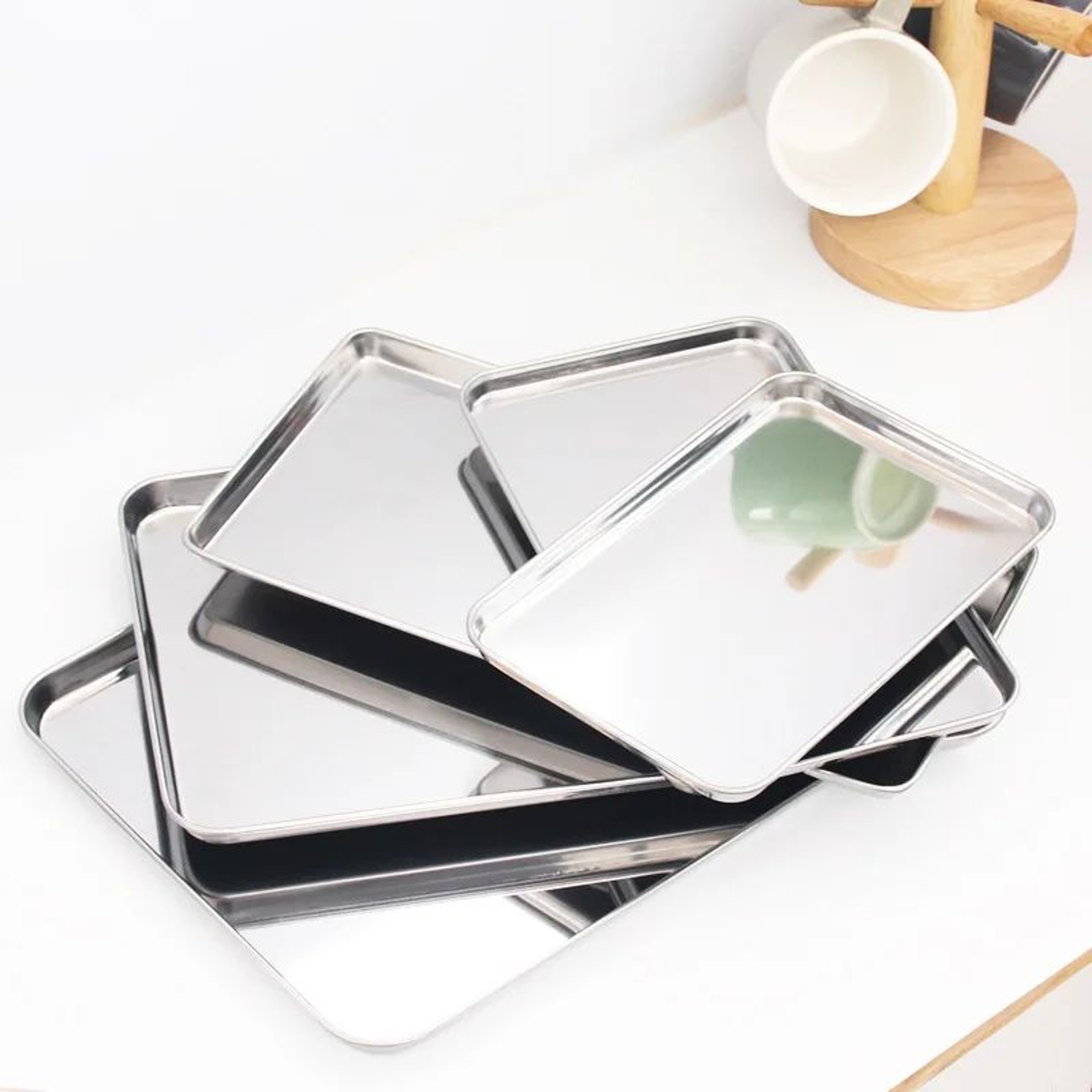 304 Stainless Steel Rectangular Serving Tray  Polished Food Baking Plate Fruit Dish  Kitchen Storag