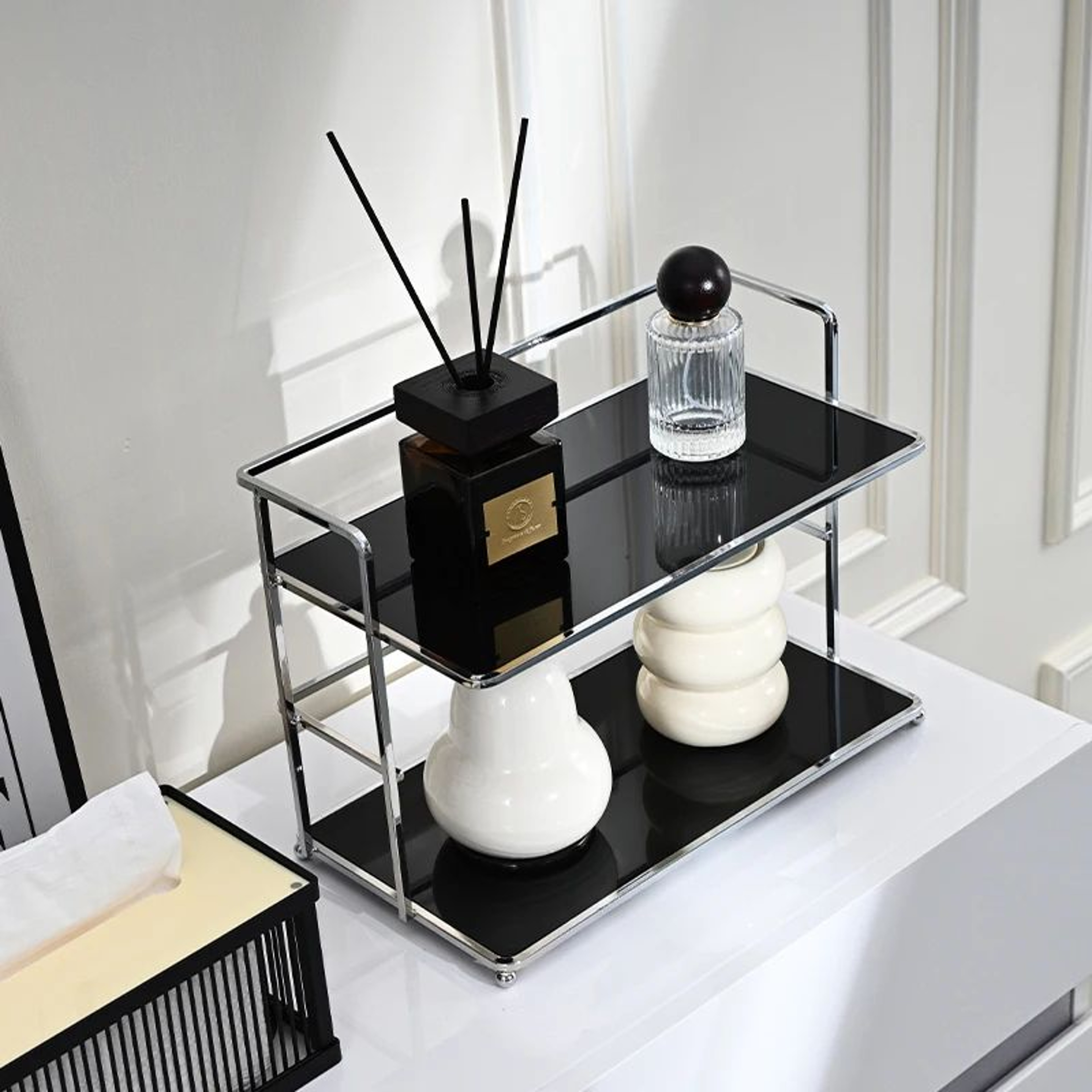 DoubleLayer Metal Desktop Storage Rack  Multifunctional Cup Holder  Acrylic Kitchen Organizer Shelf 4