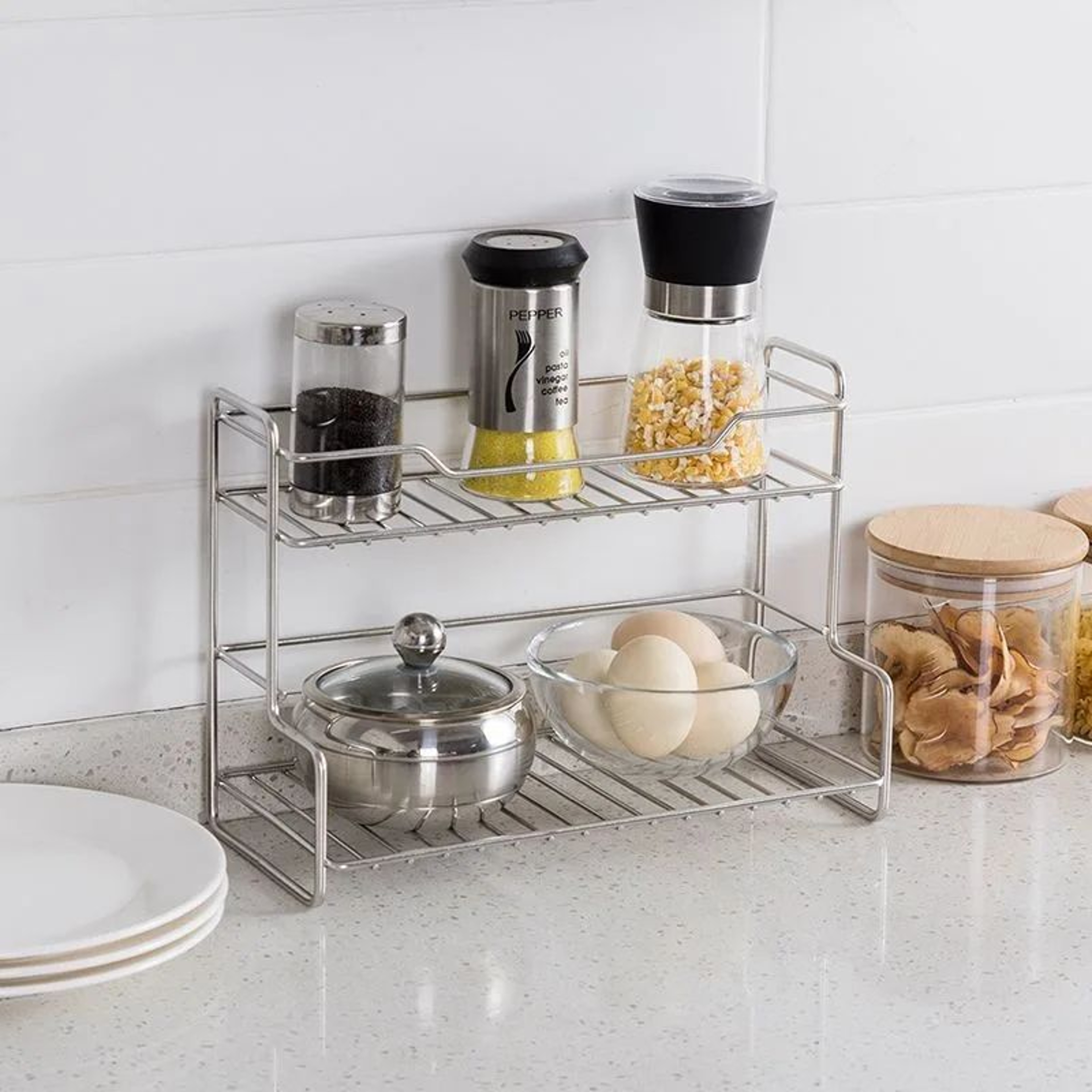 Stainless Steel Kitchen Countertop Storage Rack  MultiPurpose Spice Shelf  Bathroom Organizer Baske 2