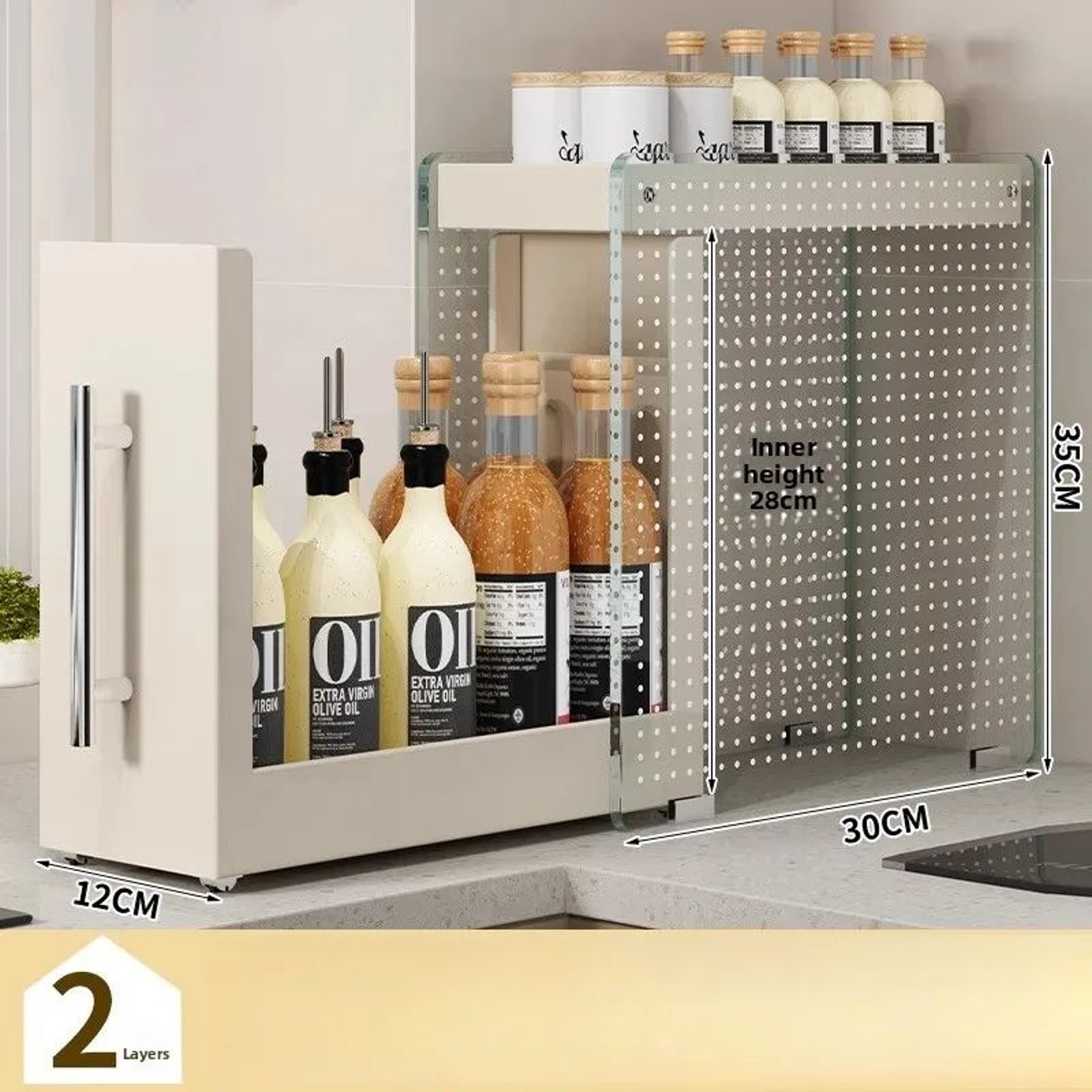 PullOut Spice Rack Organizer For Kitchen Countertop  Narrow SpaceSaving Seasoning Shelf With 16 Mag