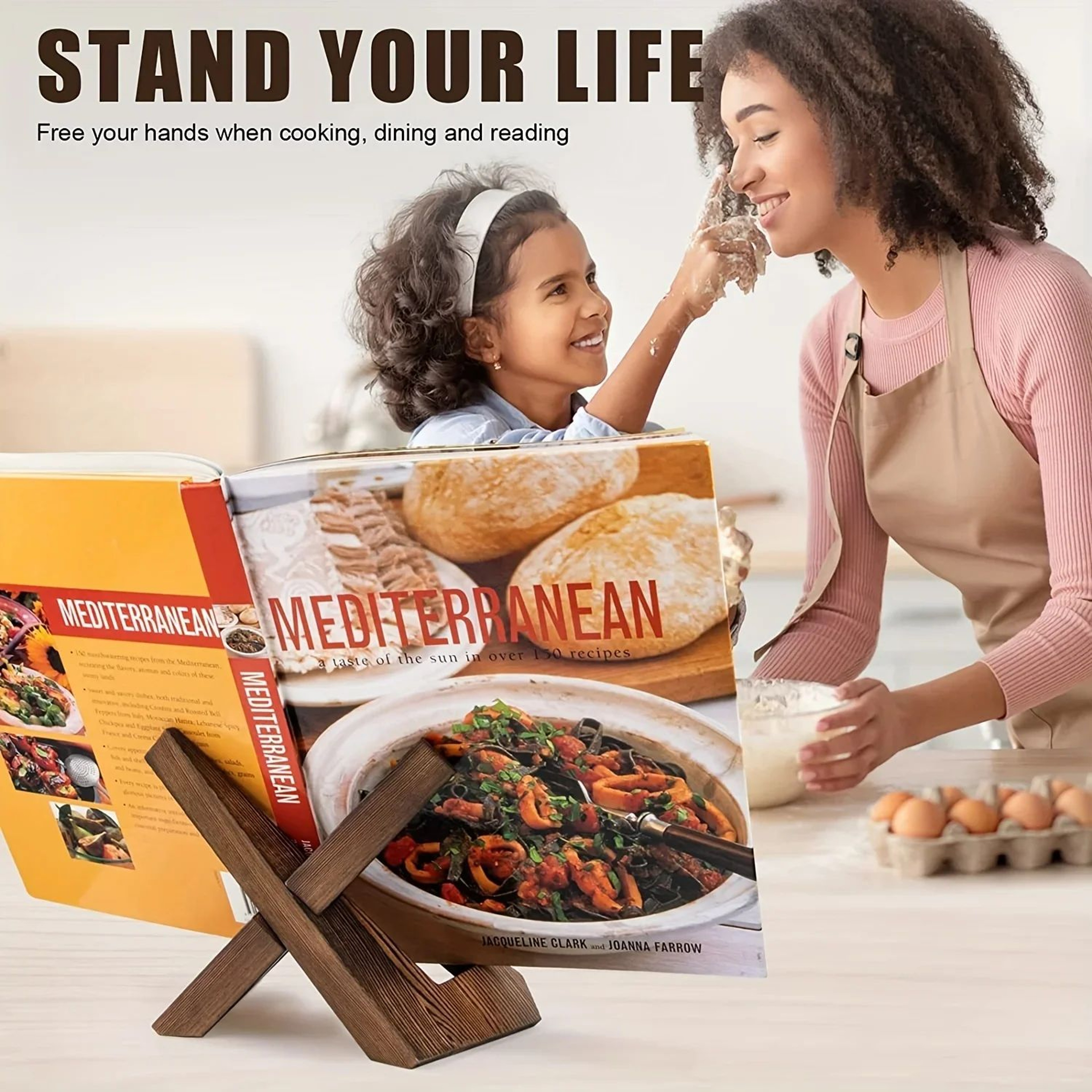 Handmade Wooden Cookbook Stand  Farmhouse Recipe Book Holder Tablet  Display Stand For Kitchen Coun 1