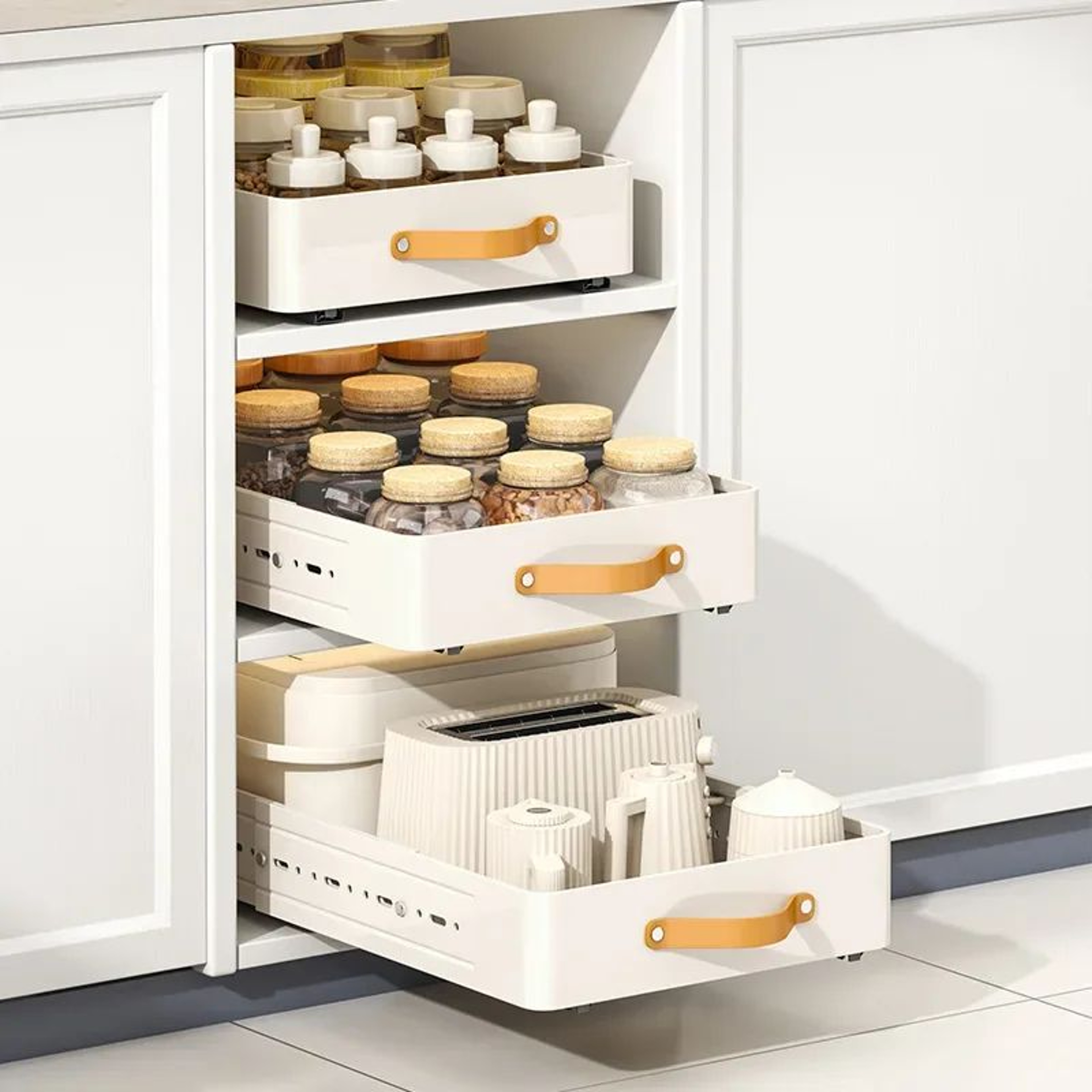 Expandable PullOut Cabinet Organizer Shelf  Metal Kitchen Storage Rack With Sliding Drawer For Spic